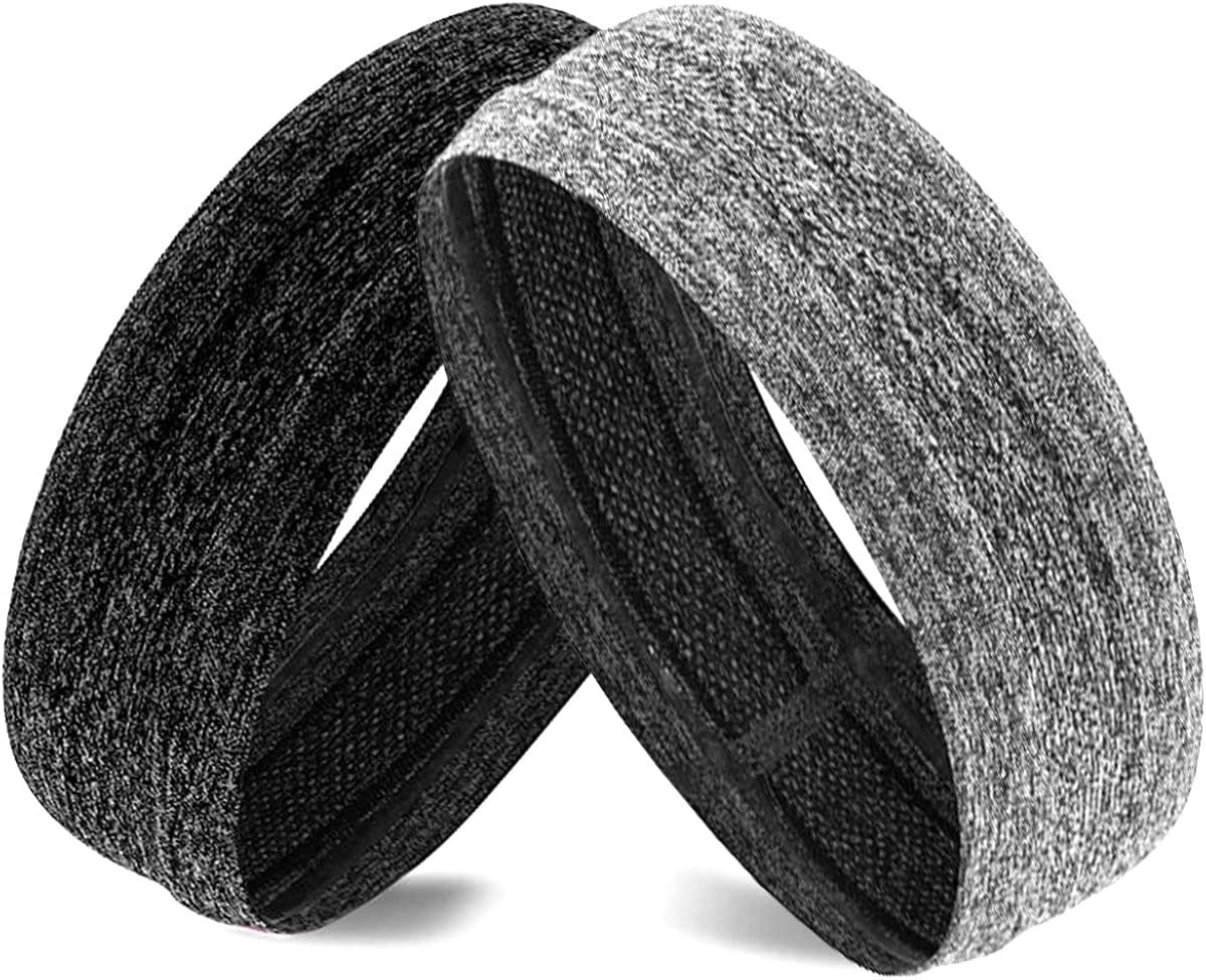 GUH Sports Headbands for Men & Women, 2 Pack of Sweatband for Workout&Exercise, Stylish Moisture Wicking Headbands for Running Gym Yoga Athletic, Sport Headwear Indoor&Outdoor (Black&Gray)