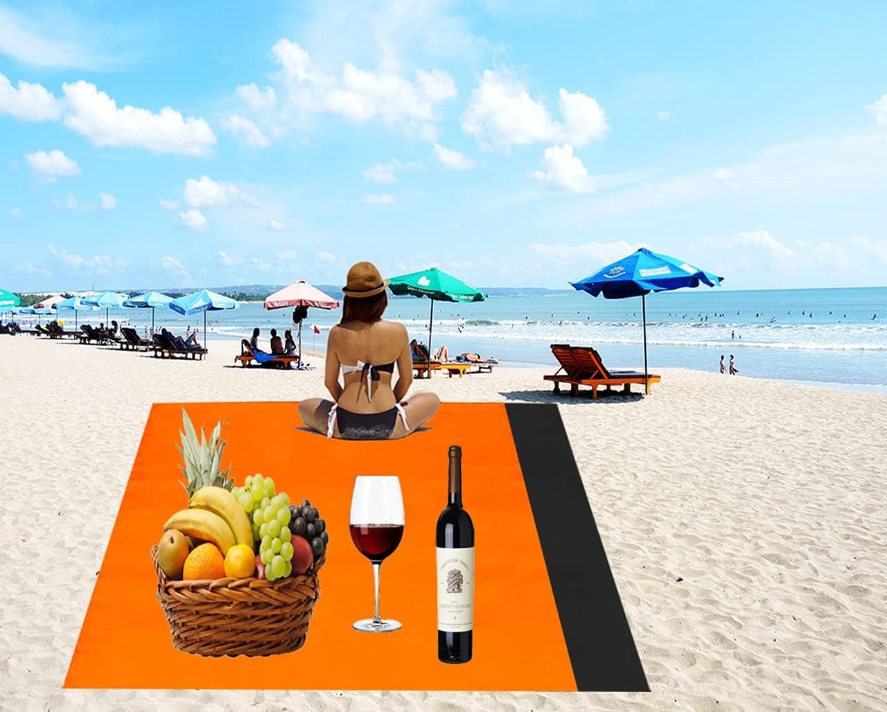 TOBION Beach Blanket, Compact Lightweight Foldable Sandproof Waterproof Beach Mat for Beach/Hiking/Camping/Outdoor Travel/Pocket Picnic XL 83"x79"(Orange)