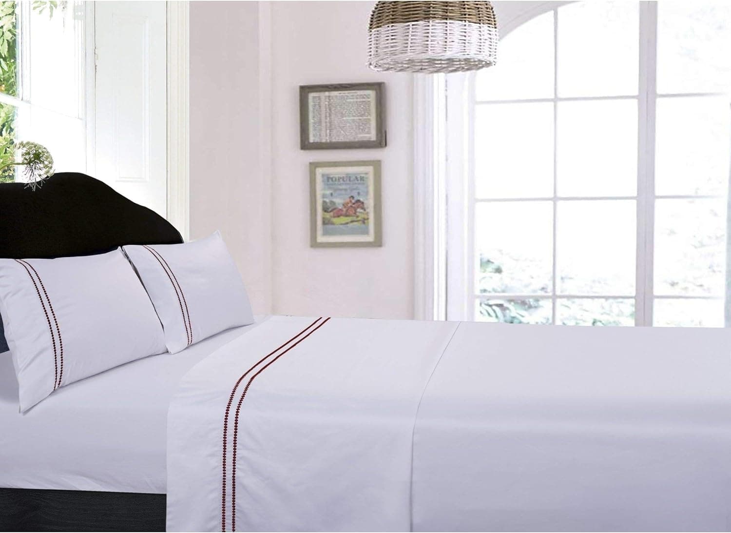 400 Thread Count Dot Embroidered Cotton Deep Pocket Sheet Set Color: Carmine Red, Size: King