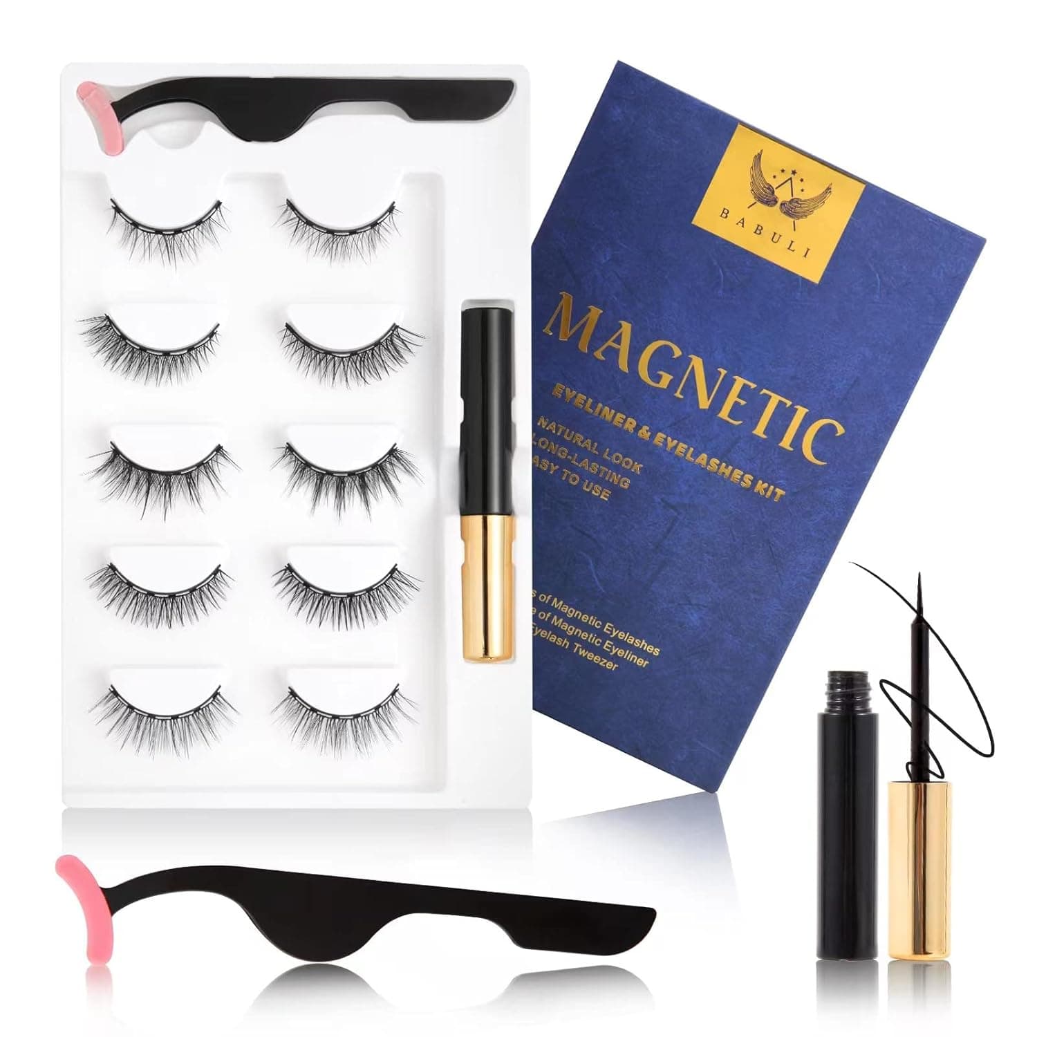 BABULI Magnetic Eyelashes Magnetic lashes Eyelashes magnetic lashes natural Magnetic Eyelashes with Eyeliner False Eyelashes Natural Look-No Glue Needed (5-Pairs)