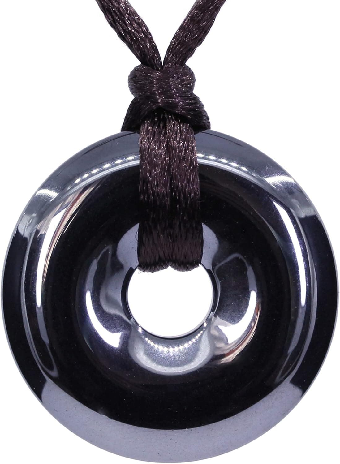 Keleny Semi Precious Gemstones 30mm Circle Coin Peace Donut Beads Adjustable Braided Rope Pendant Necklace