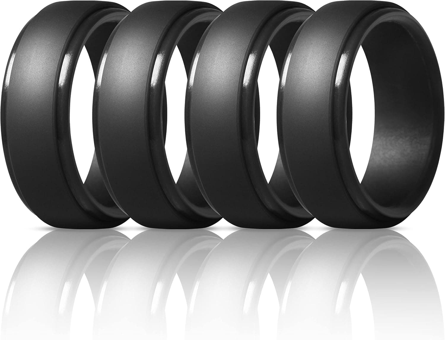 ThunderFit Silicone Ring Men, Step Edge Rubber Wedding Band, 10mm Wide, 2.5mm Thick