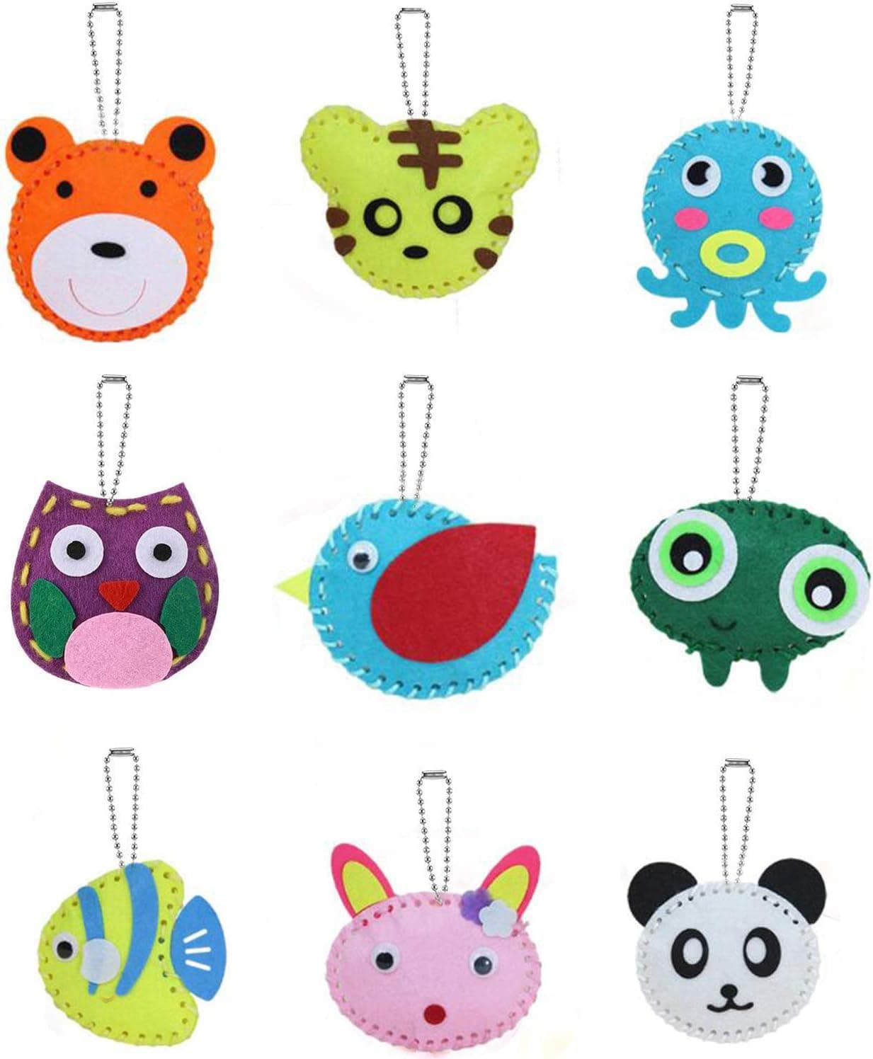 Auch DIY Sewing Craft Kit for Kids Animal Crafting Sewing Kit Fun DIY Stuffed Animal Sew Kits for Boys and Girls (9 Animal Keychain DIY Set)
