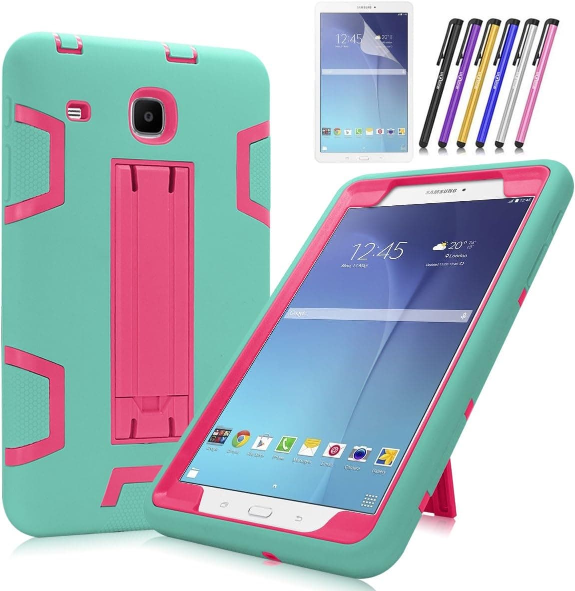 Galaxy Tab E 8.0 Case, Mignova Heavy Duty Hybrid Protective Case with Build in Kickstand for Samsung Galaxy Tab E 8.0 Inch SM-T377 T375 T378 + Screen Protector Film and Stylus Pen (Blue/Pink)