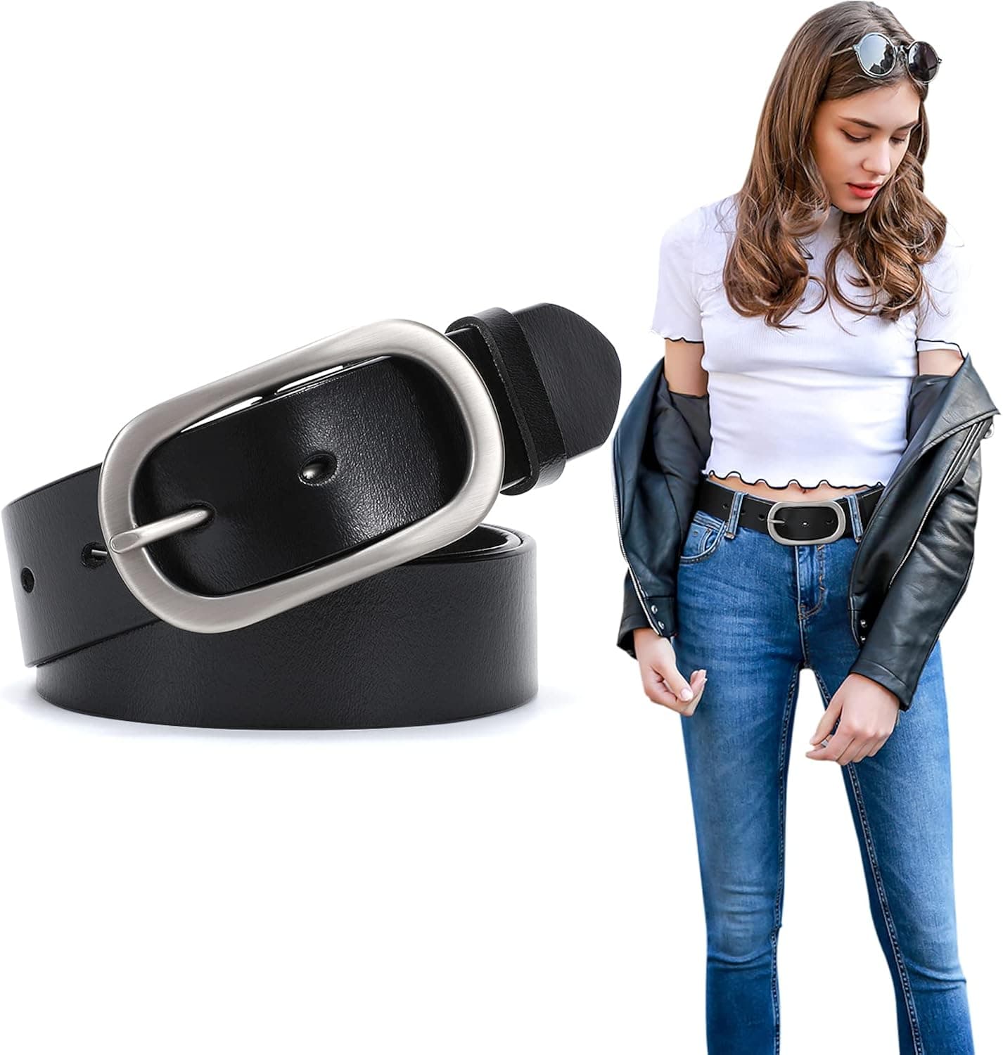 SUOSDEY Fashion Womens Genuine Leather Belt, Cowhide Waist Belt with Pin Buckle for Jeans Pants