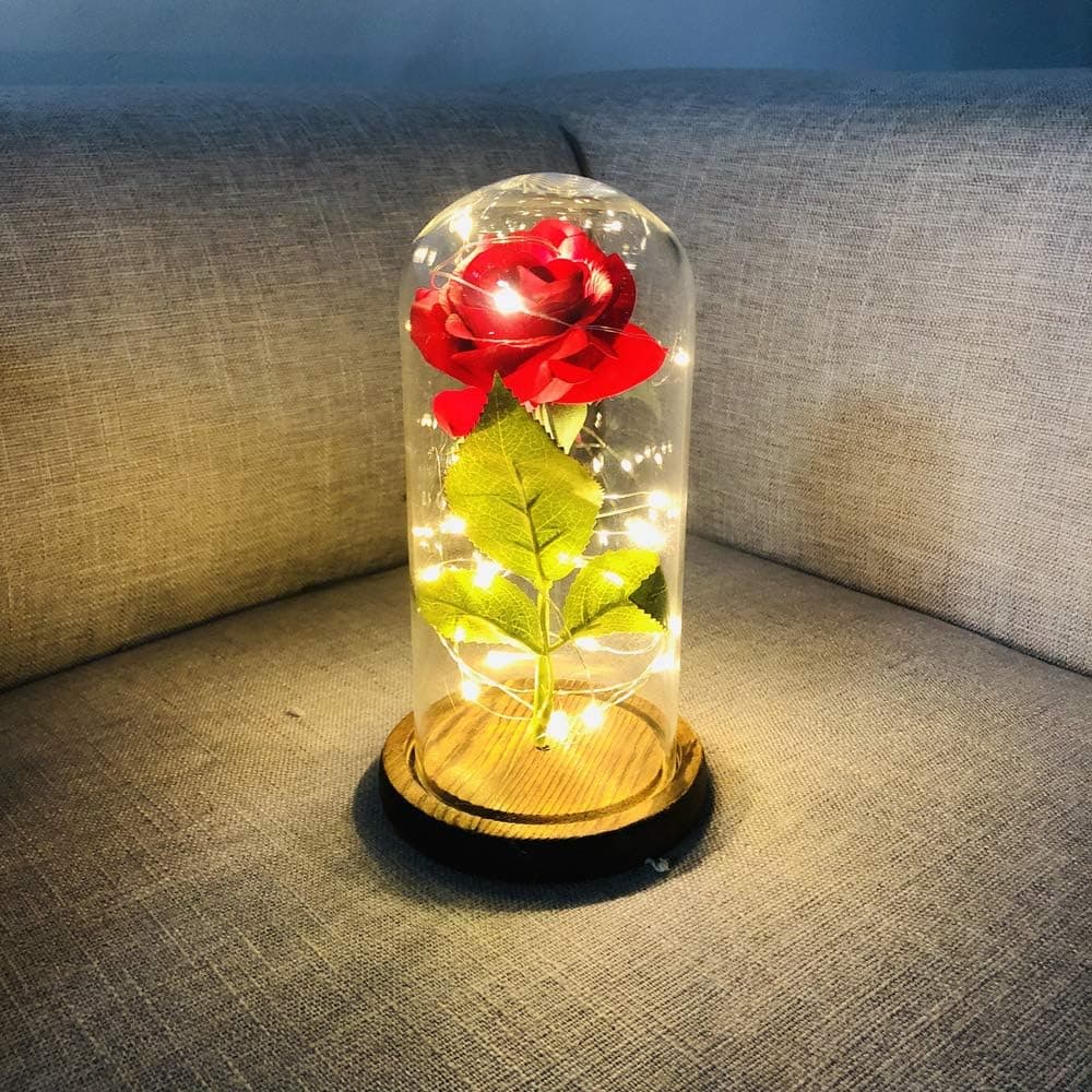 BeHeSo Kevinste Rose Lamp,LED Eternal Roses,Red Silk Rose in Glass Dome,Rose Lights for Christmas & Halloween & Birthday Party &Wedding Anniversary(B10)