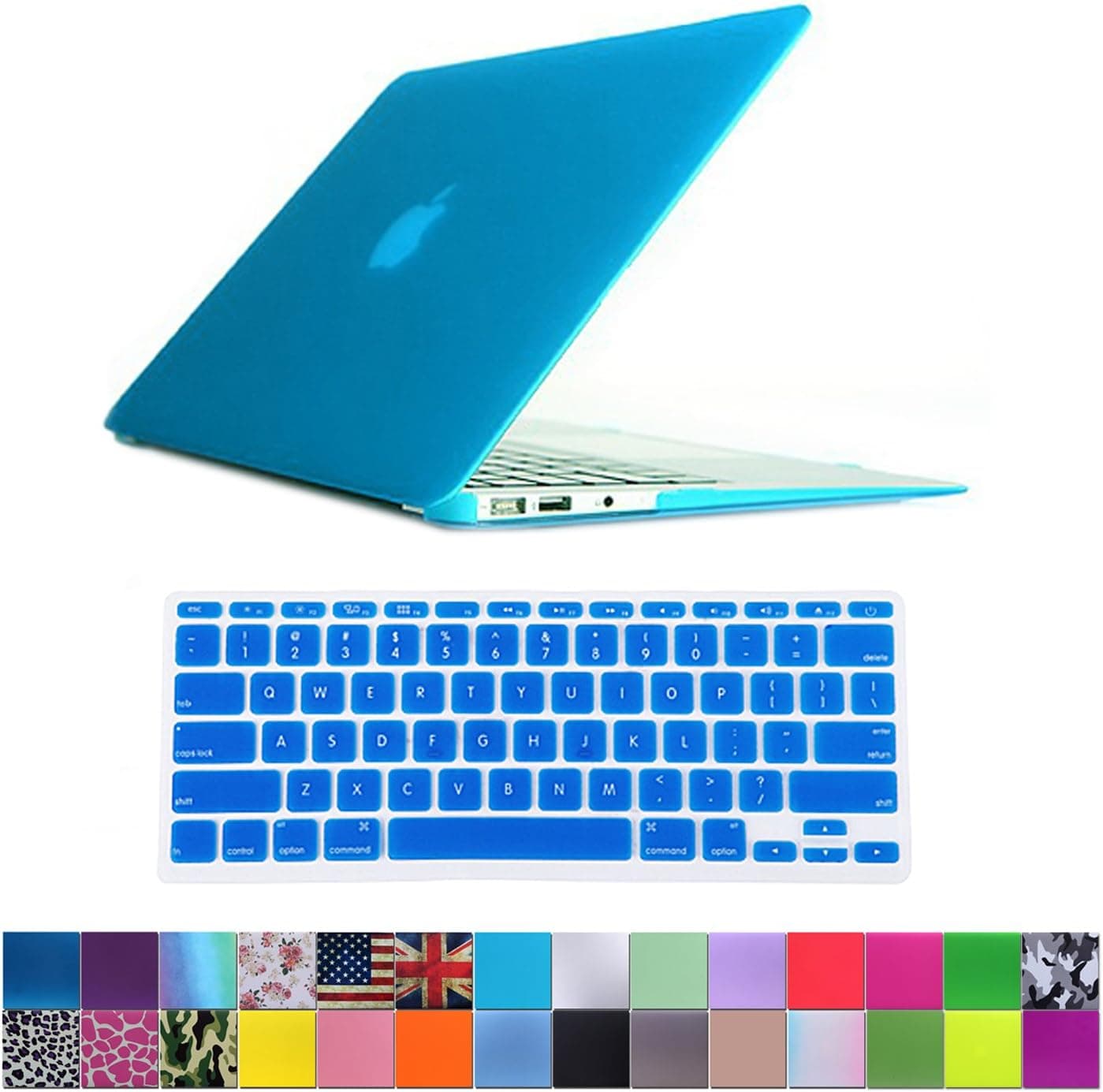 HDE Frosted Rubberized Hard Shell Case + Matching Keyboard Skin for Macbook Air 11.6" A1370 and A1465 models (Blue)