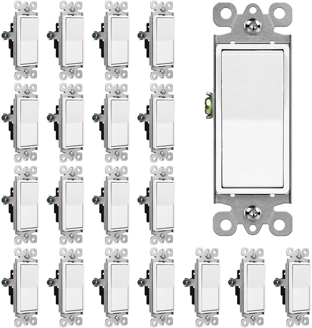 (20 Pack) CML Decorator Single Pole Light Switch, Rocker Paddle Wall Switch, 15A 120/277V, 3-Year Warranty, White