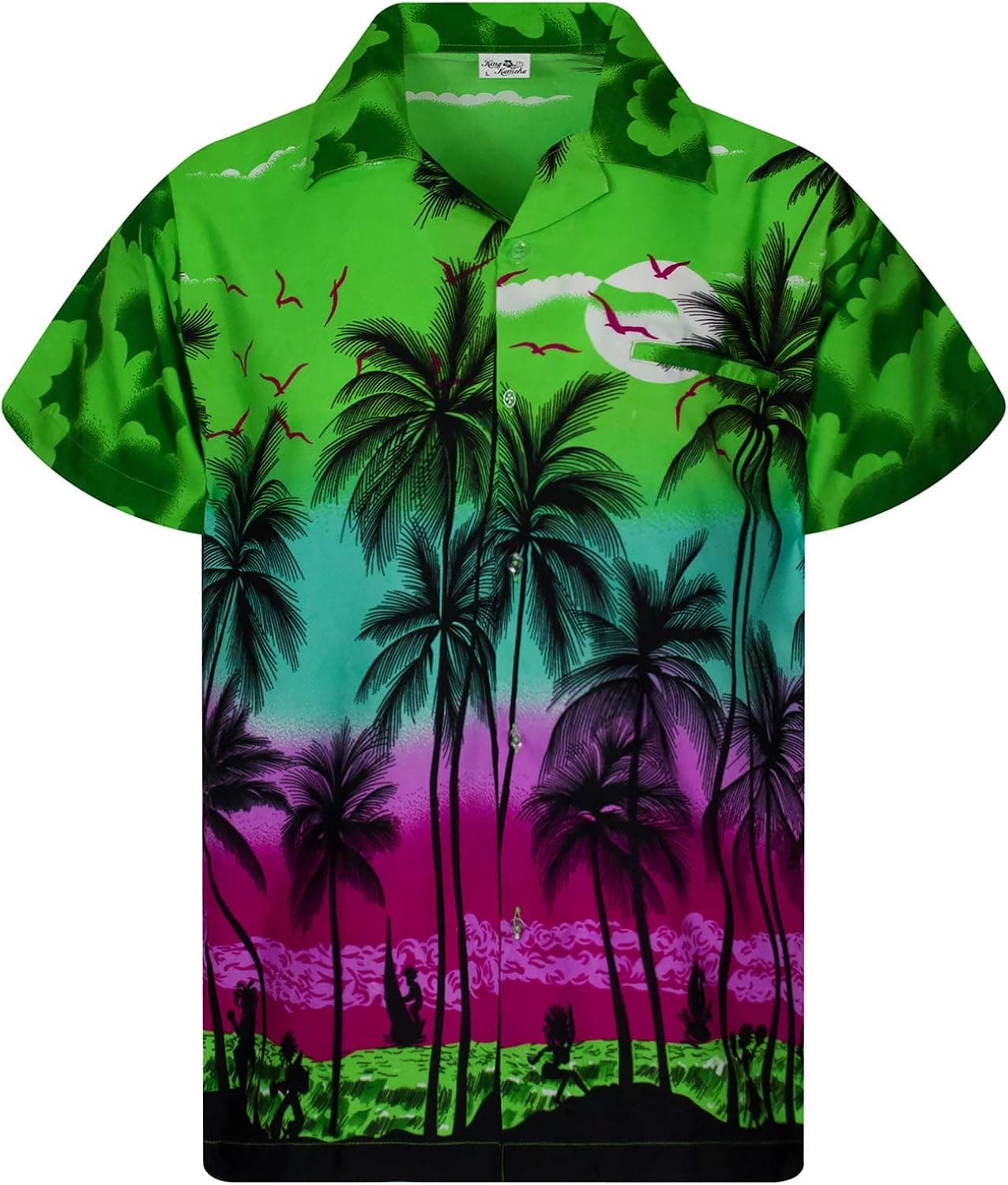 KING KAMEHA Funky Casual Hawaiian Shirt for Men Front Pocket Button Down Very Loud Shortsleeve Unisex Beach Print