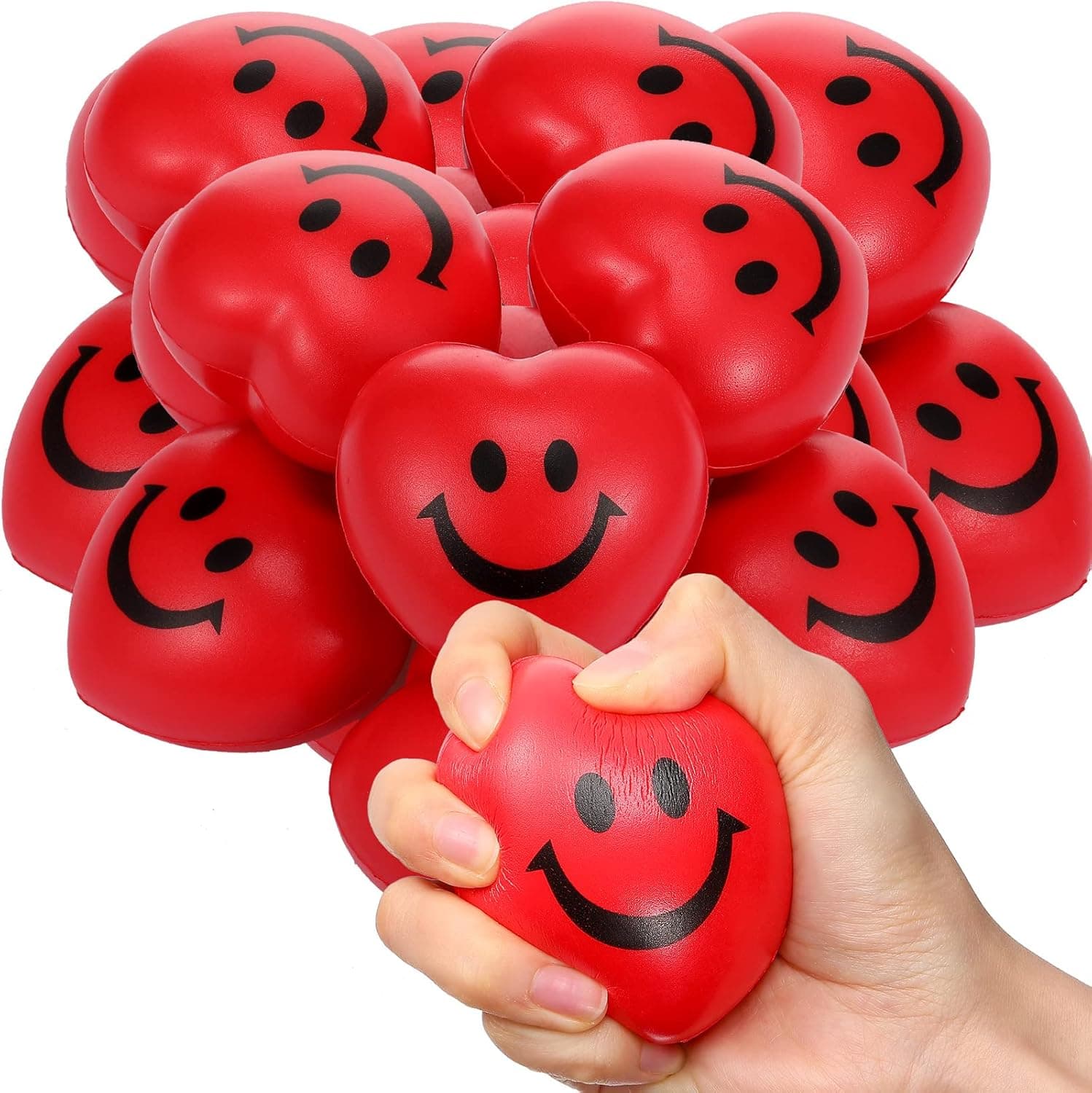 18 Pieces 2.76" Heart Stress Balls Heart Shaped Valentine's Day Foam Balls Heart Smile Face Stress Balls Big Heart Relaxable Balls Valentine Party Favors for Kids Adults Classroom Exchange