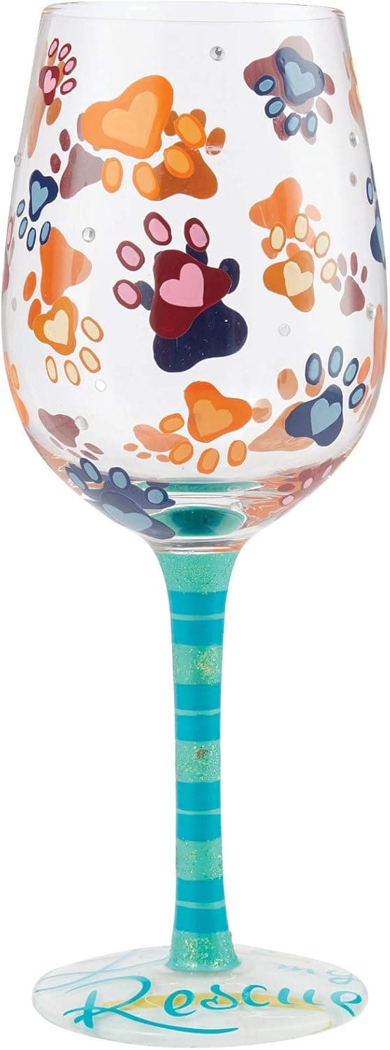 Enesco Designs by Lolita Love My Rescue Paw Prints Artisan Hand-Painted Wine Glass, 1 Count (Pack of 1), Multicolor