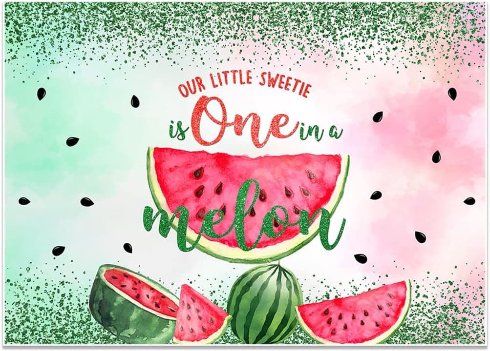 Avezano One in a Melon Backdrop for 1st Birthday Decoration Photography Background Summer Pool Sweet Watermelon Glitter First Birthday Party Photoshoot (7x5ft)