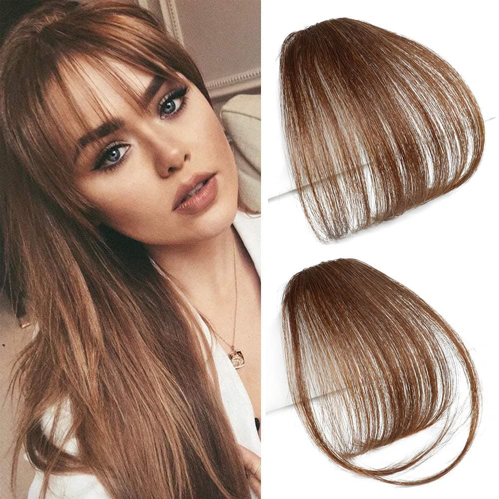 Clip in Bangs Human Hair Bangs Thin Bangs Fringe Bangs Clip on Hairpiece Clip on Air Bangs with Temple Wispy Bangs Hair Extensions for Women