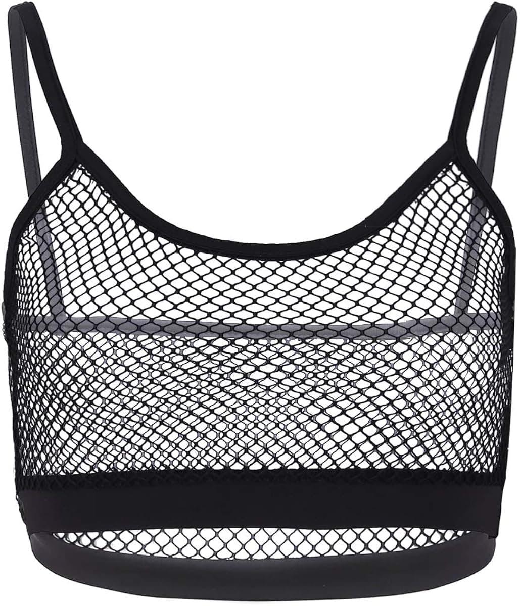 easyforever Women's Hollow Out Fishnet Sheer Mesh See Through Bra Top Workout Yoga Camisole Crop Top