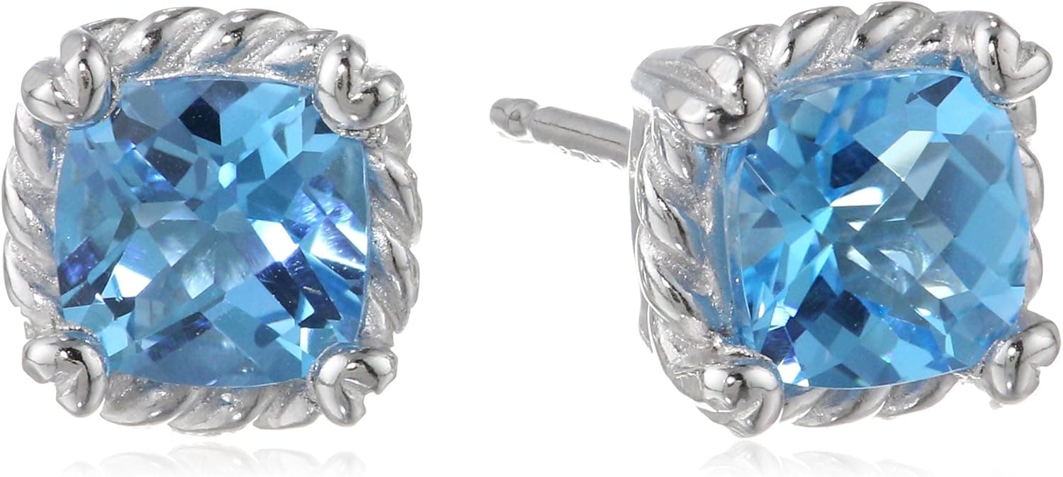 Amazon Collection Sterling Silver Swiss Blue Topaz Cushion Cut Twisted Stud Earrings