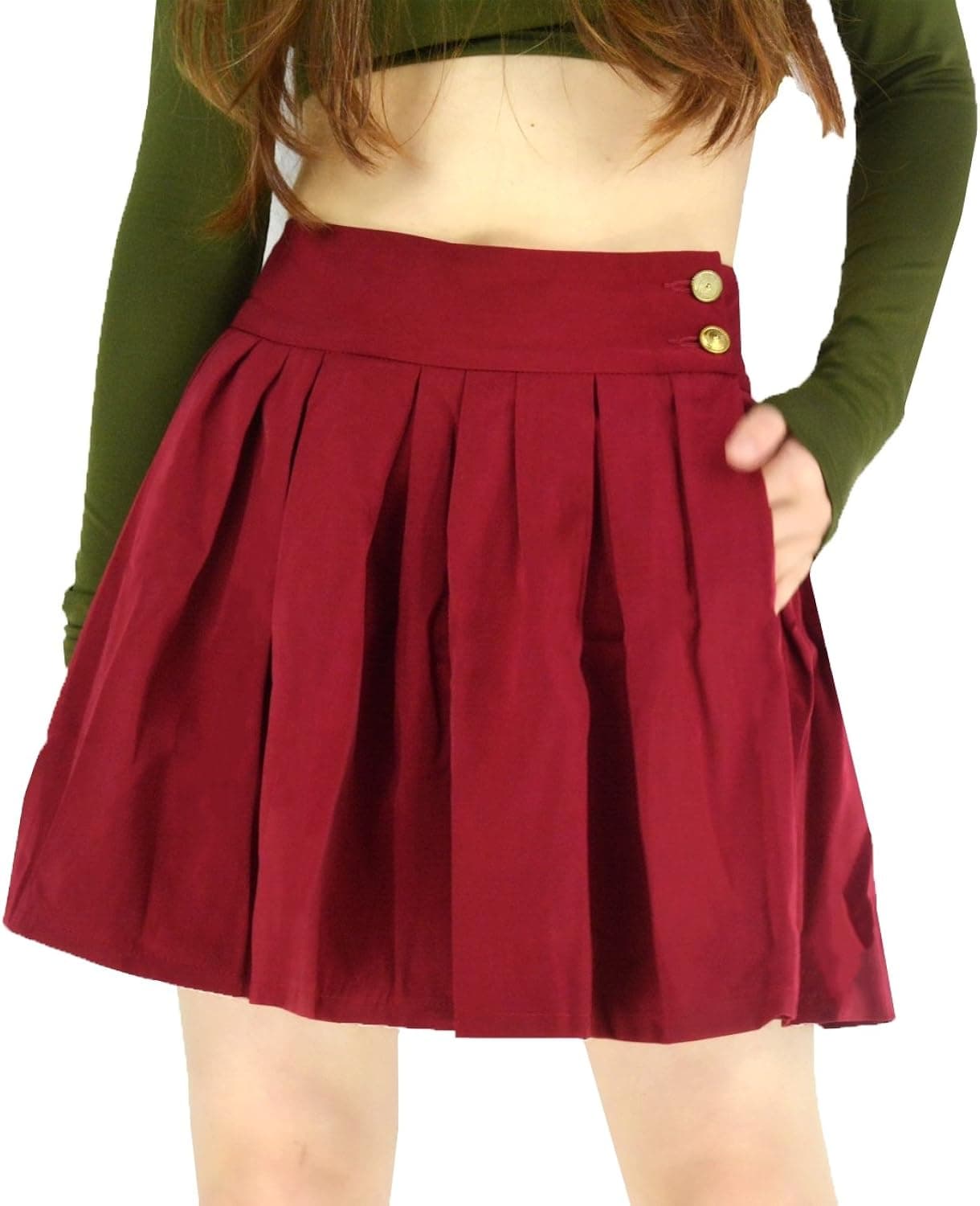 YSJERA Women's High Waisted Pleated Mini A Line Skater Skirts with Pockets Solid Color