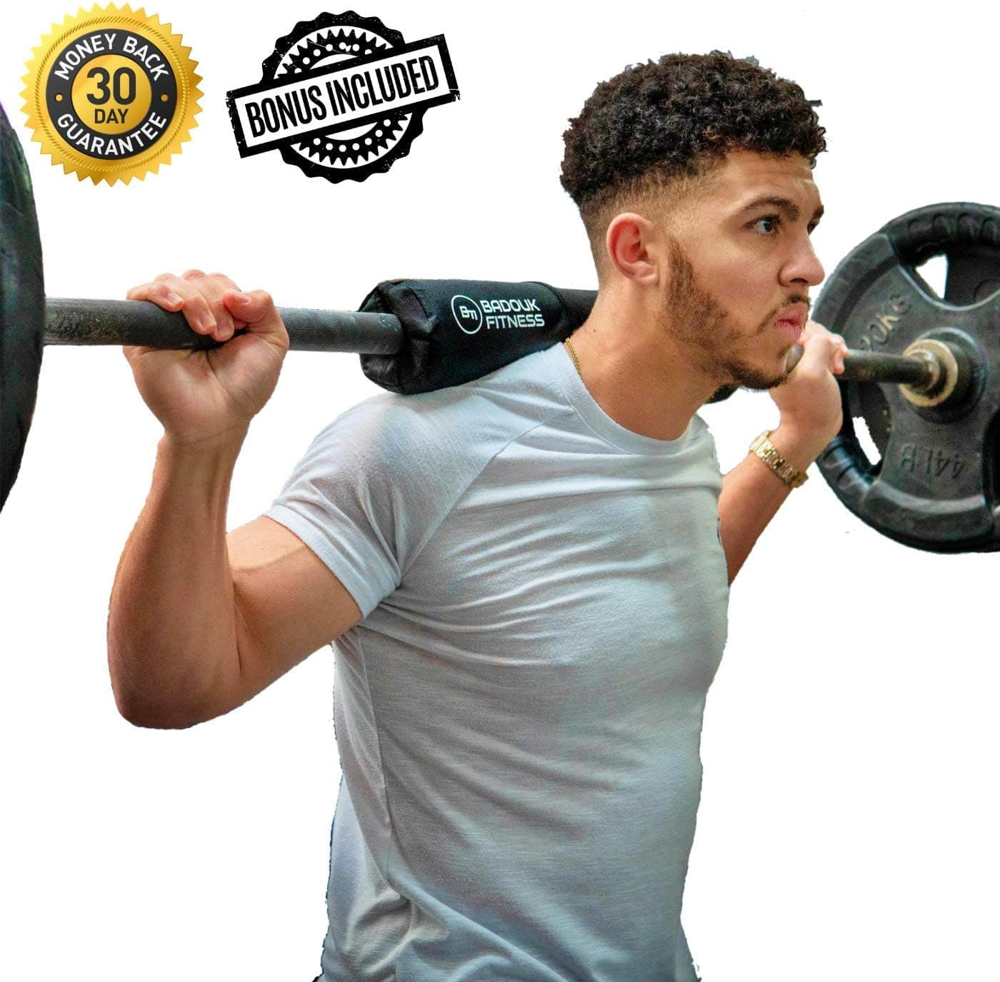 Badouk Fitness Squat Pad Barbell Pad - Sponge Foam Pad Protected with Nylon- Neck Groove Provides Relief & Comfort- Adjustable Velcro Perfect for Any Fitness Gym Workout Hip Thrusts Lunges Squats