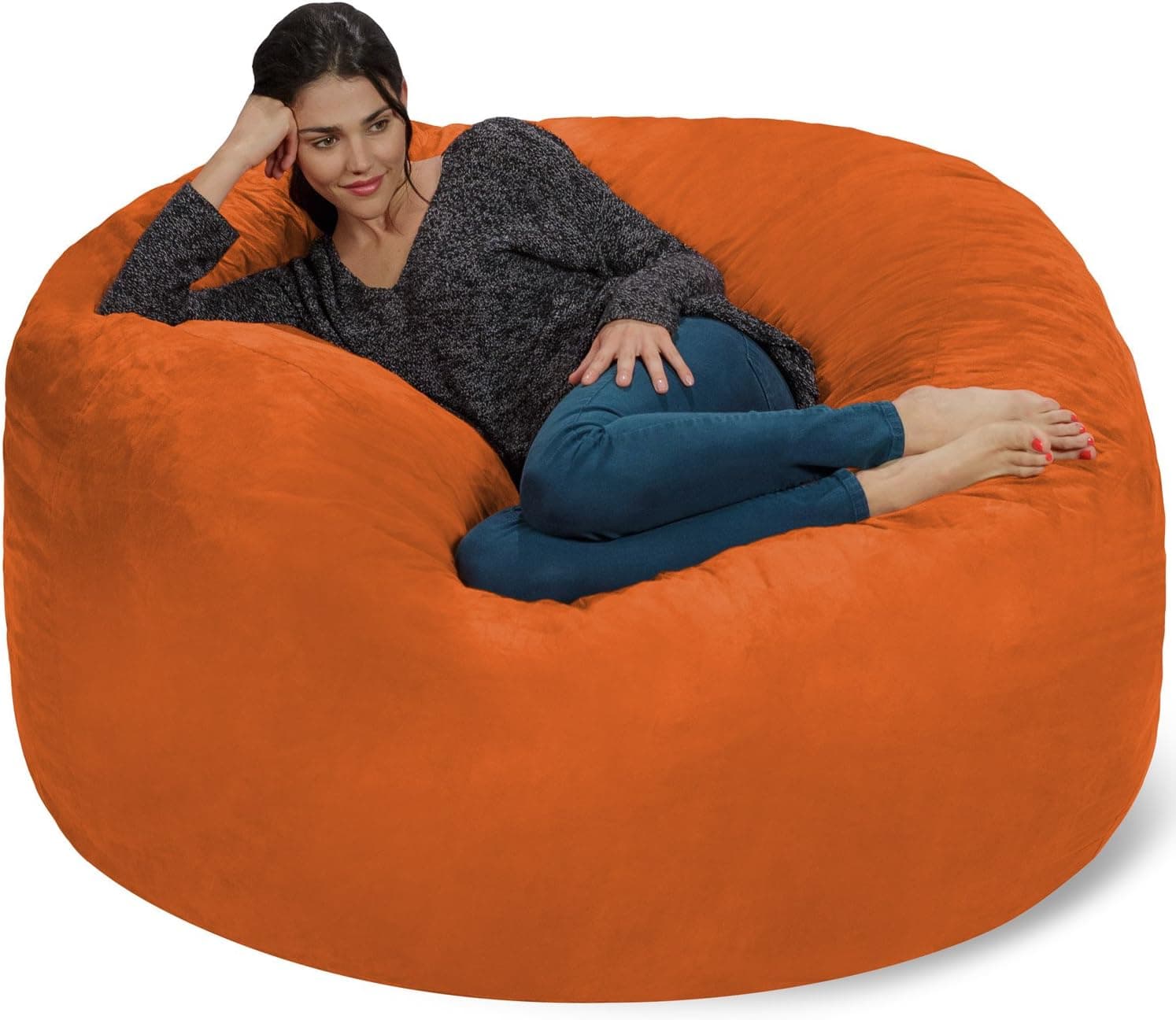 Chill Sack Bean Bag Chair: Giant 5' Memory Foam Furniture Bean Bag - Big Sofa with Soft Micro Fiber Cover - Orange