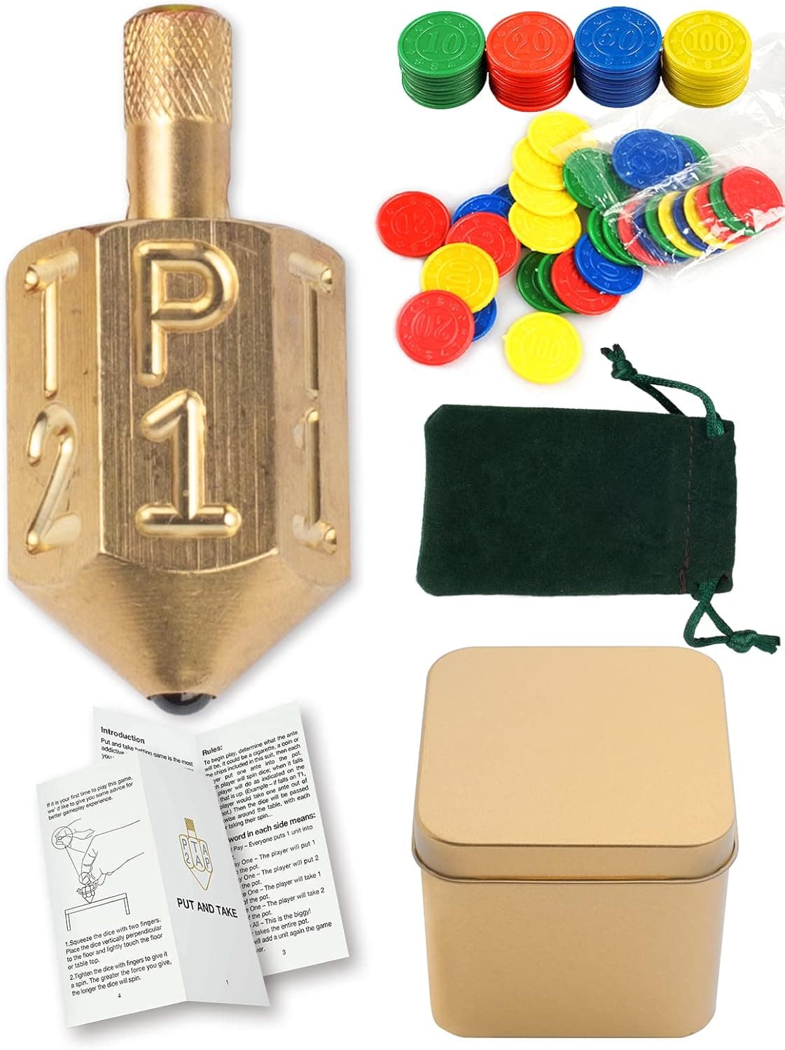 Put and Take Spinner Dice Game, Put and Take Dice, Game of Chance, Gambling Top Dice Type Game, Solid Brass ANTE-UP