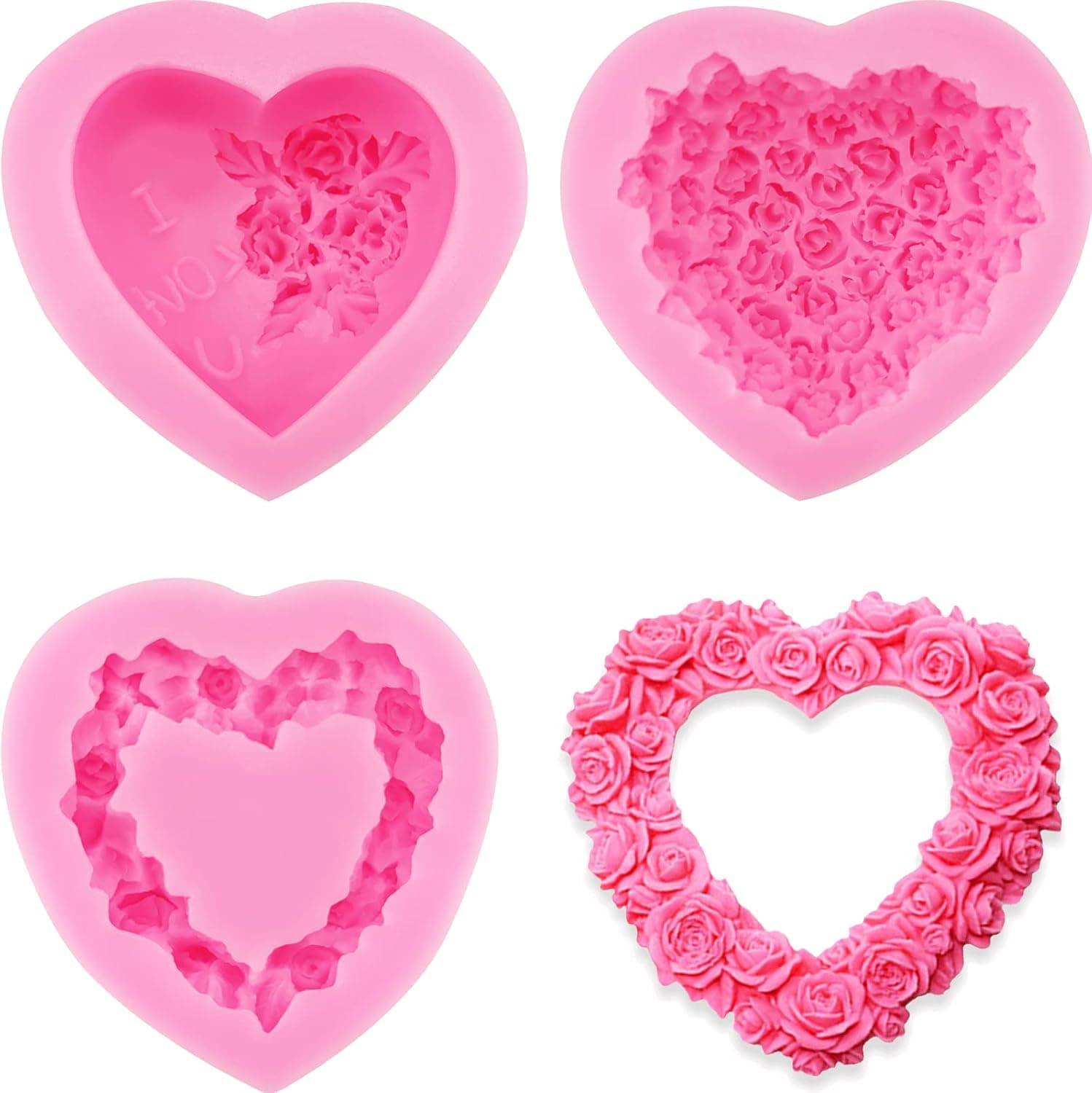 3D Rose Flower Silicone Molds Valentine's Day Fondant Molds Wedding Fondant Cake Molds Heart Candy Silicone Molds Baking Tool For Candy Cake Cupcake Topper Polymer Clay Soap Wax Making Party Supplies