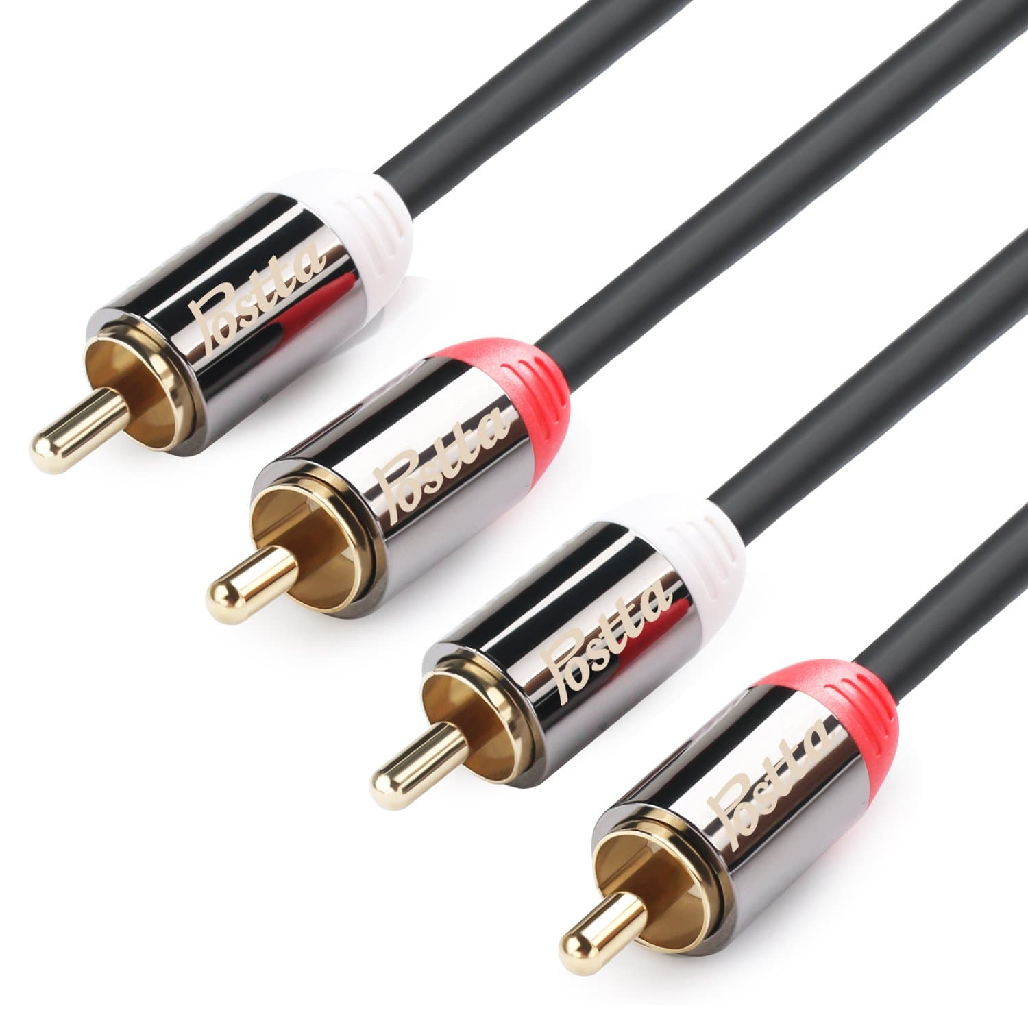 Postta 2RCA to 2RCA Stereo Audio Cable (6 Feet) Male to Male Gold Plated Dual Shielded 2RCA Cable -Black