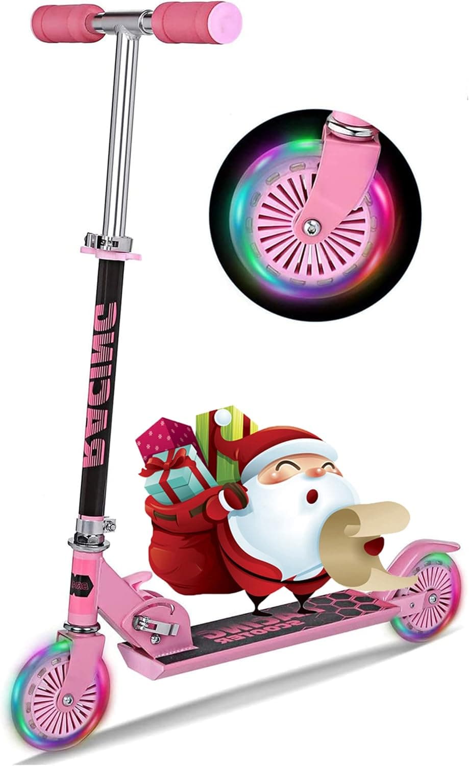 Pink Scooters Folding Portable Aluminum Kick Scooter with Light Up Wheels for Girls Kids Toddlers, Ages 3-12(Pink)
