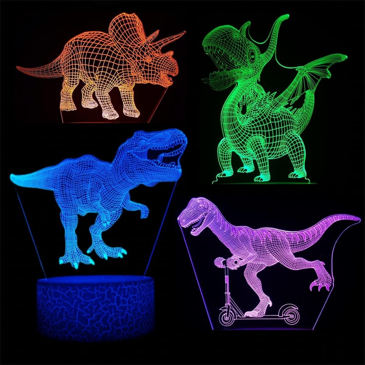 3D Dinosaur Night Light,4 Patterns 3D Hologram Illusion Lamp,Dimmable Remote Control/Smart Touch,16 Colors Changing Light,Room Decor T-Rex Bedside Desk Lamp,Gift for Dinosaur Lover (Dinosaur)