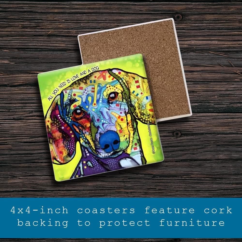 SJT ENTERPRISES, INC. Pitbull - The only Thing a Dog Needs More Than Love…is to give it Absorbent Stone Coasters - Cork-Backed - Features The Art of Dean Russo - 4 x 4 inches - Set of 4 (SJT07035)
