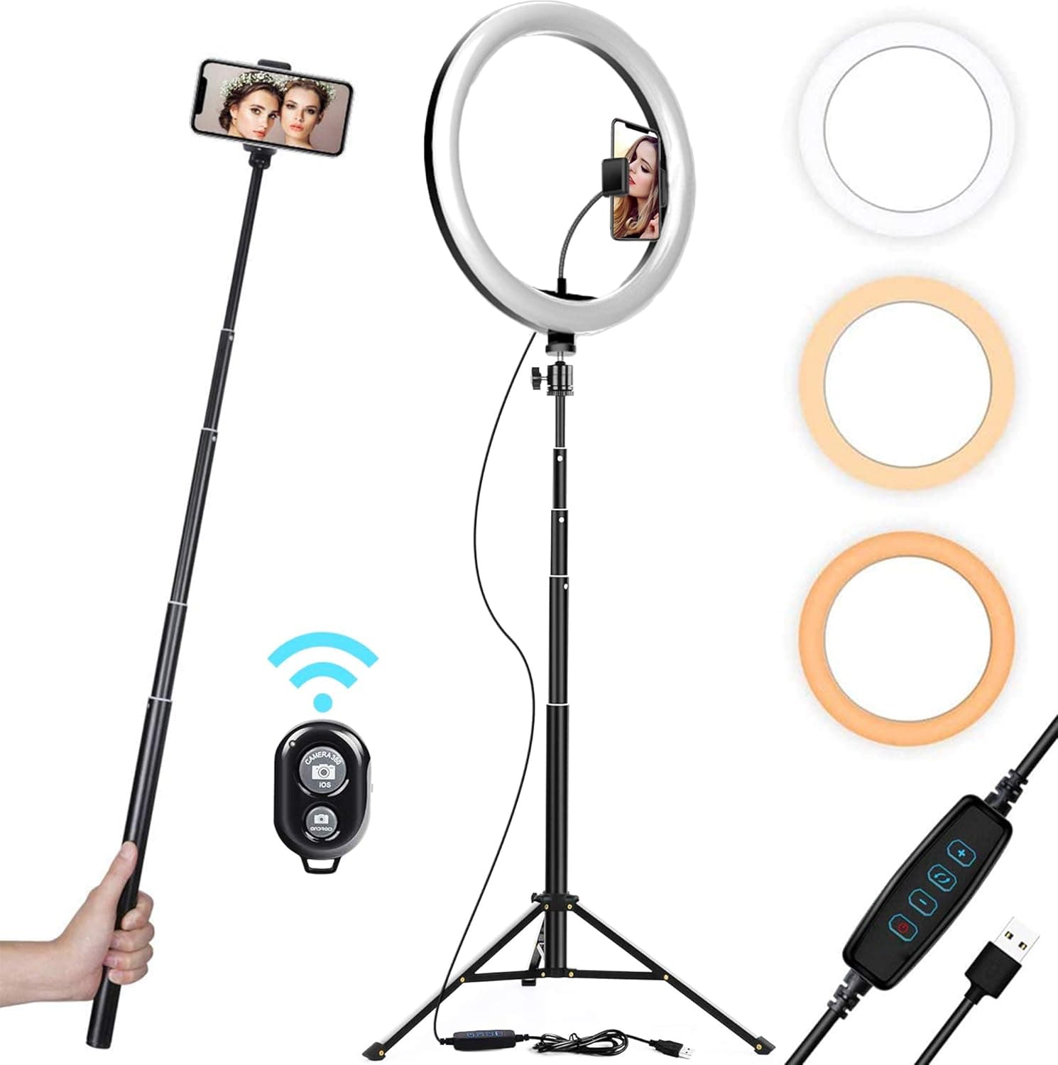 10" Selfie Ring Light with Tripod Stand & Cell Phone Holder for Live Stream/Makeup | Dimmable Mini Floor Table Camera Ringlight for YouTube TikTok Video/Photography