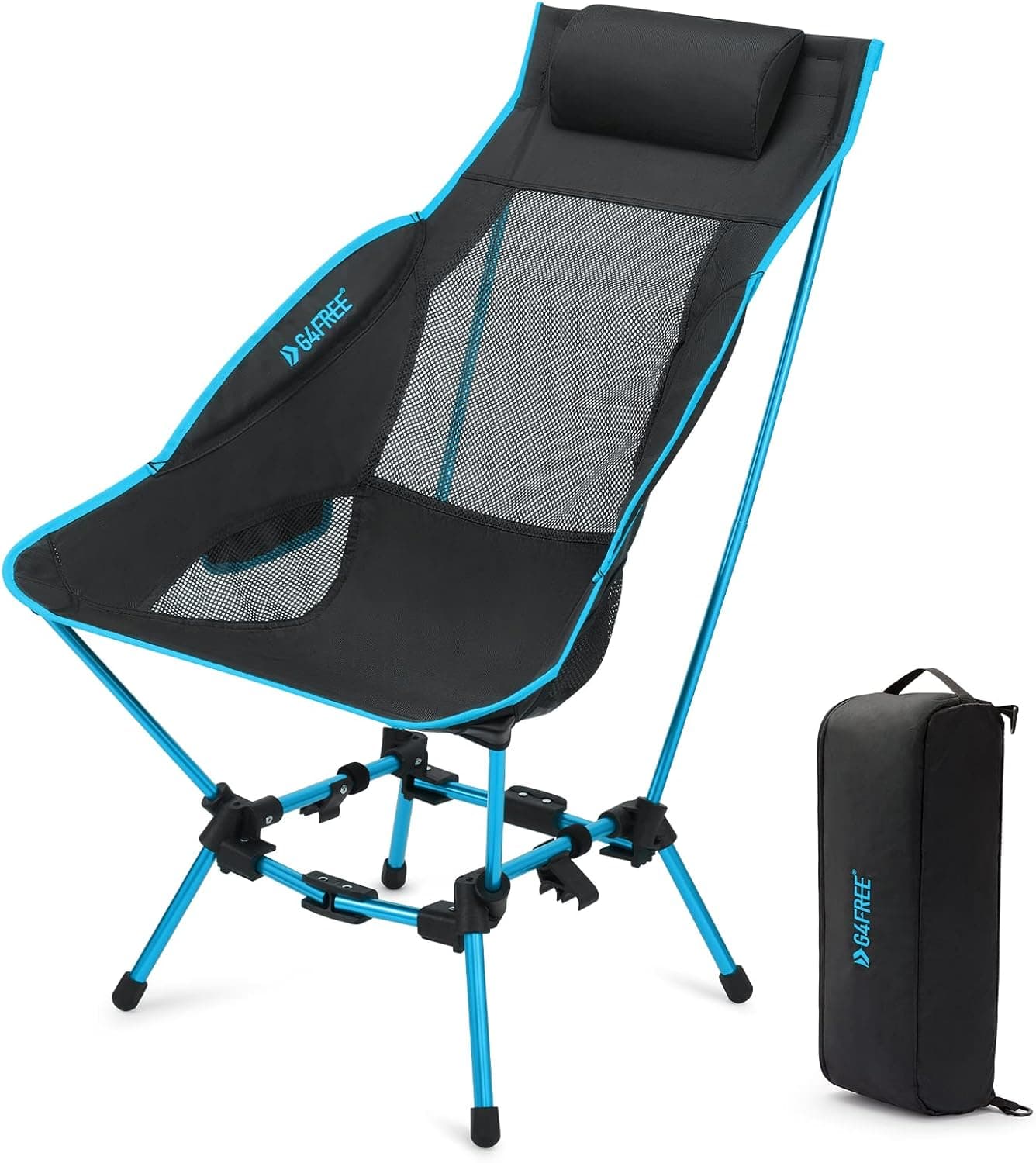 G4Free Folding Camping Chair, High Back Lightweight Camp Chair with Removable Pillow, Side Pocket & Carry Bag, Compact & Heavy Duty 300lbs for Outdoor, Picnic, Festival, Hiking, Backpacking