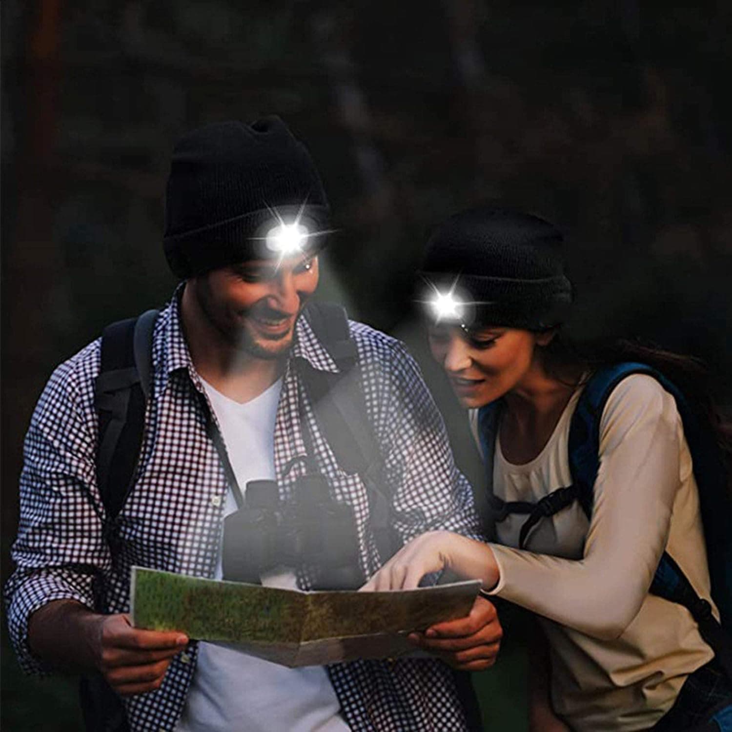 NC Beanie Hat with LED Rechargeable Light, Knitted Headlamp with 3 Modes 300 Lumens, Built-in Battery, Indoor/Outdoor Camping, Hiking Light