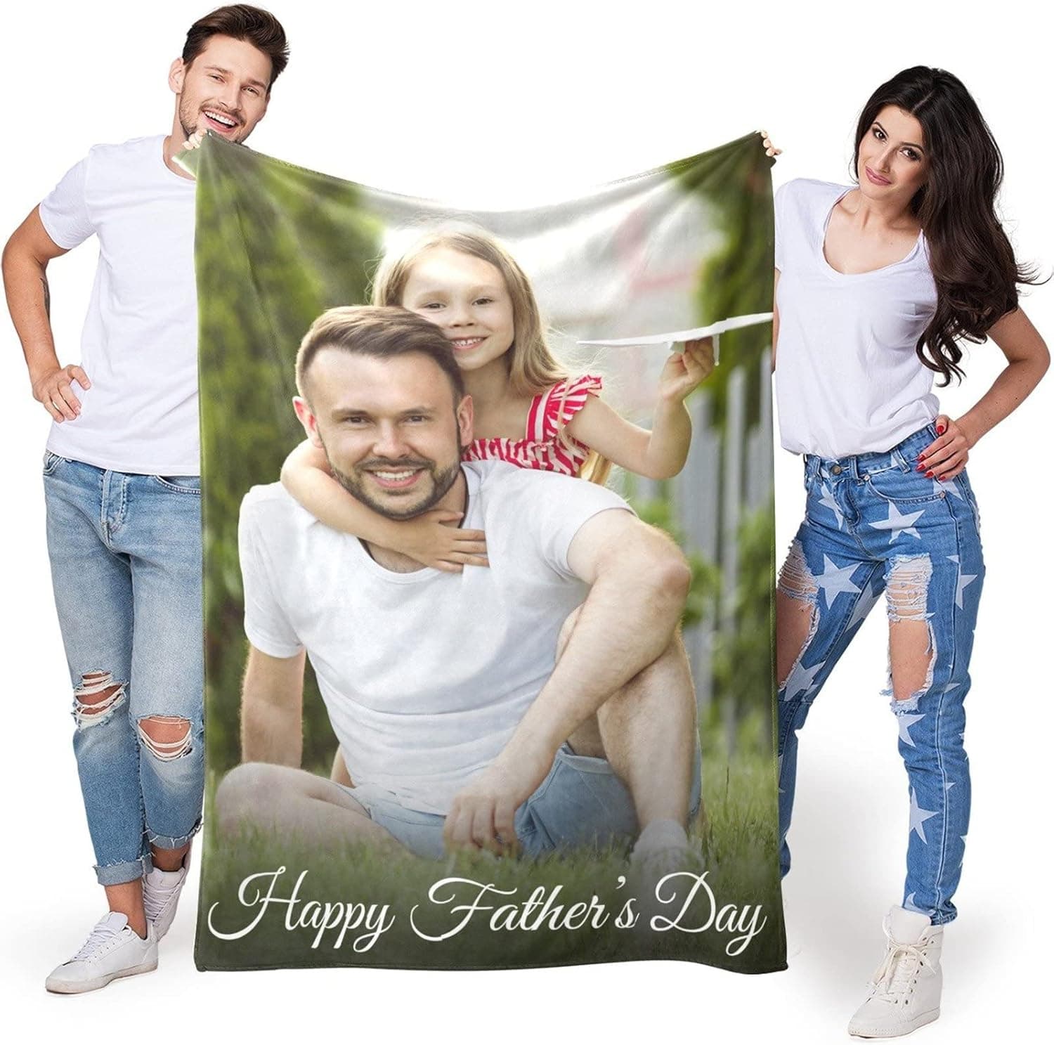 Customized Throw Blankets with Photos and Text, Personalized Dad Gifts for Fathers Day from Daughter Son Wife, Custom Blankets with Picture, Photo Blankets Using My Own Photos, Gifts for Dad Grandpa