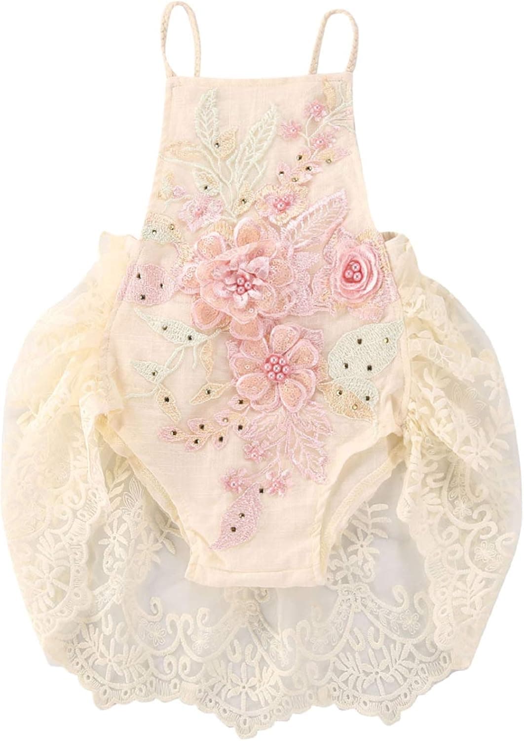 Puloru Baby Toddler Girls Tutu Romper Dress Lace Floral Backless Suspender Jumpsuits Sleeveless Ruffle Dresses Outfit