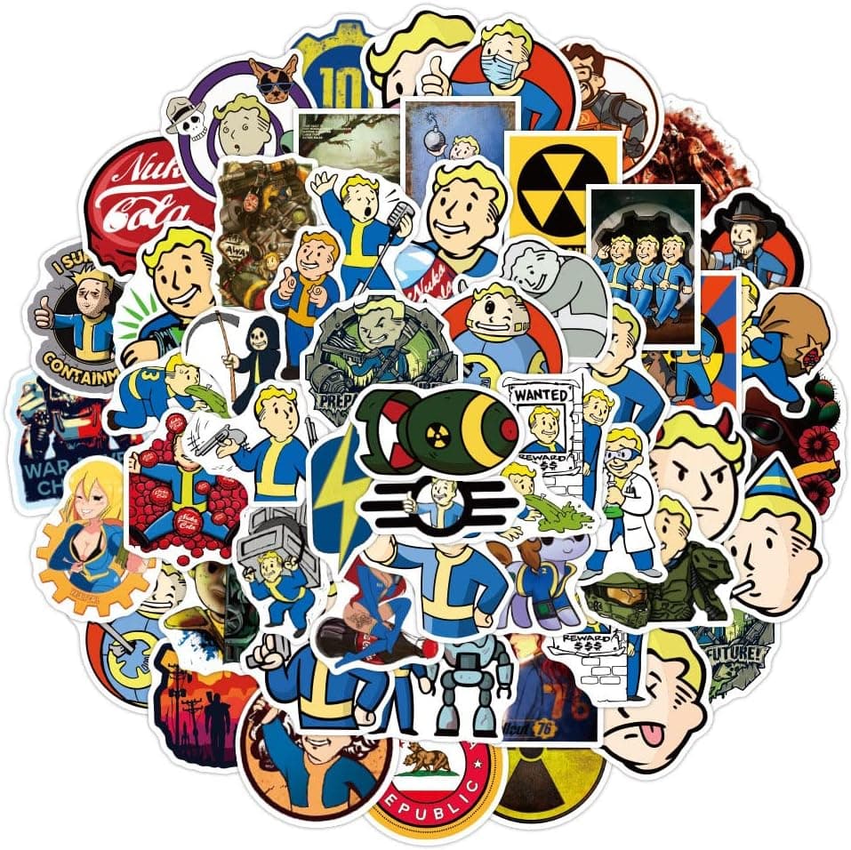 50Pcs Fallout Stickers GMVAESKY Fallout Merchandise Stickers for Bottle Suitcase Laptop Computer Refrigerator Birthday Party Children's Toys Stickers