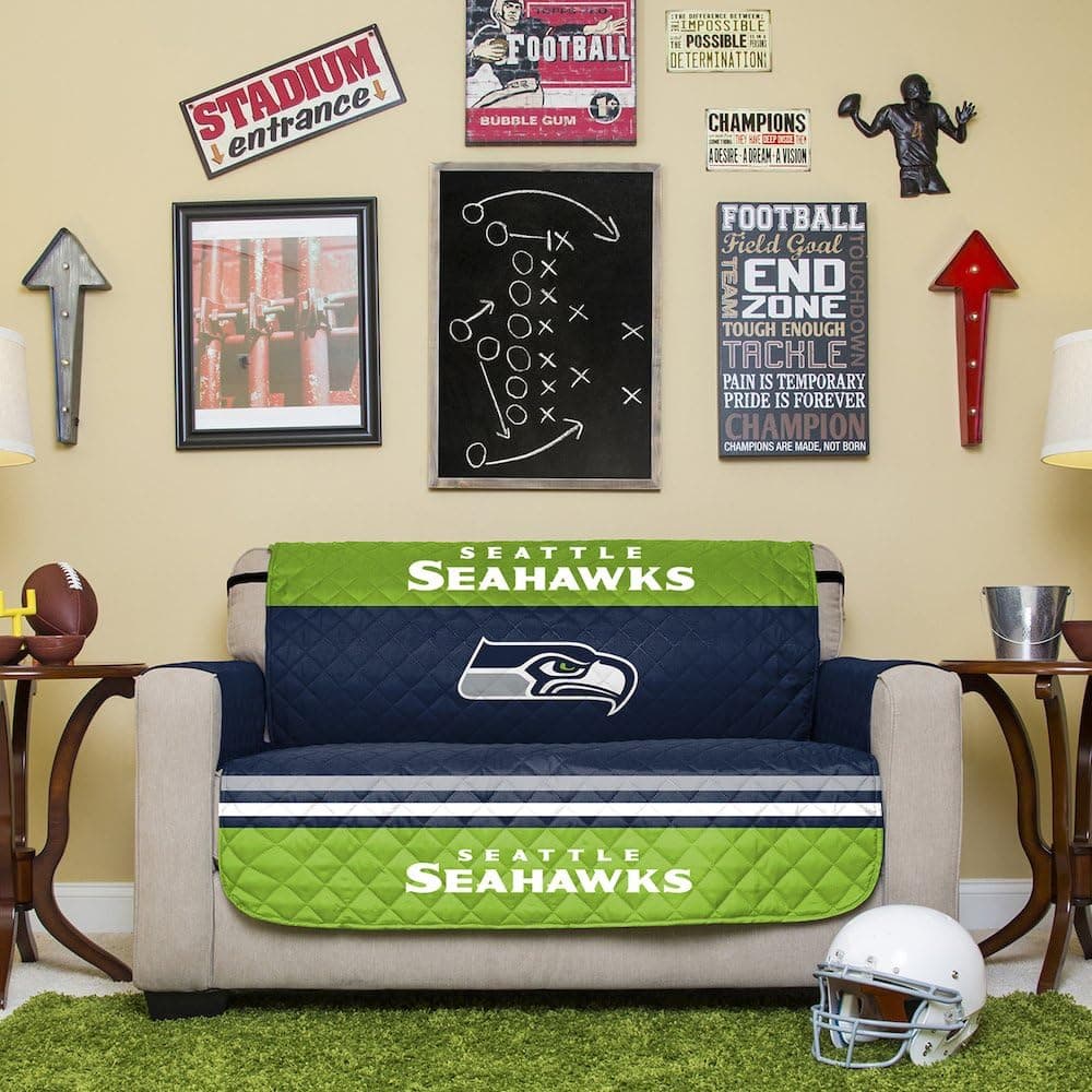 NFL Seattle Seahawks Love Seat Reversible Furniture Protector with Elastic Straps, 75-inches by 88-inches