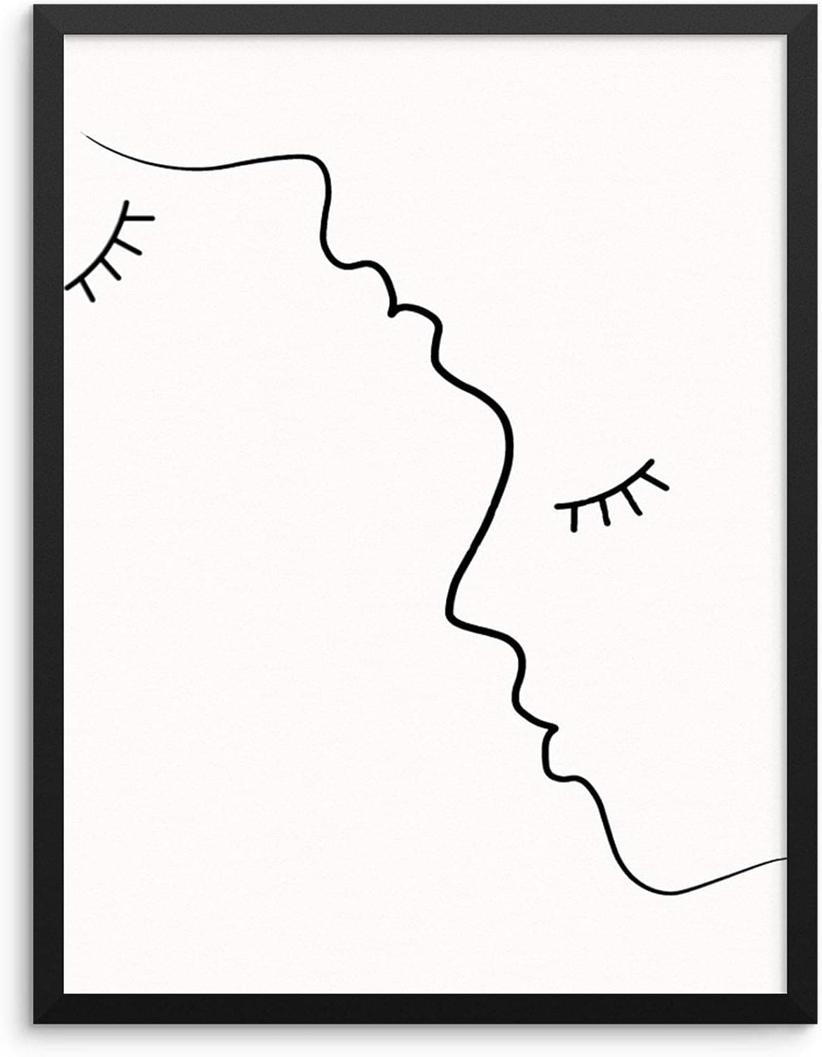 Modern Abstract Wall Decor Art Print Poster - Man and Woman Face Silhouette Outline - UNFRAMED - Minimalist Black and White Artwork for Living Room Couple's Bedroom or Bathroom (8"x10" MAN WOMAN)
