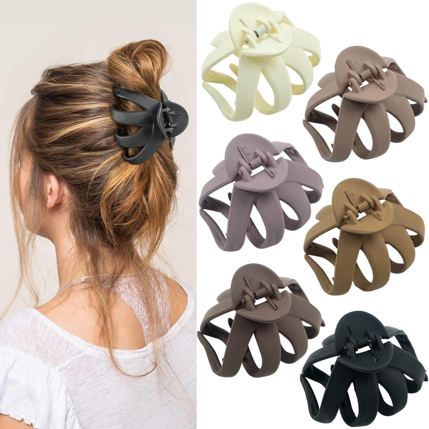 6 Pcs Octopus Hair Claw Clips for Women and Girls, 2.8" Medium Matte Hair Claw Clips for Thin Hair, 90' Strong Hold Non-slip Neutral Matte Spider Octopus Jumbo Hair Clips for Women Accessories(Neutral)