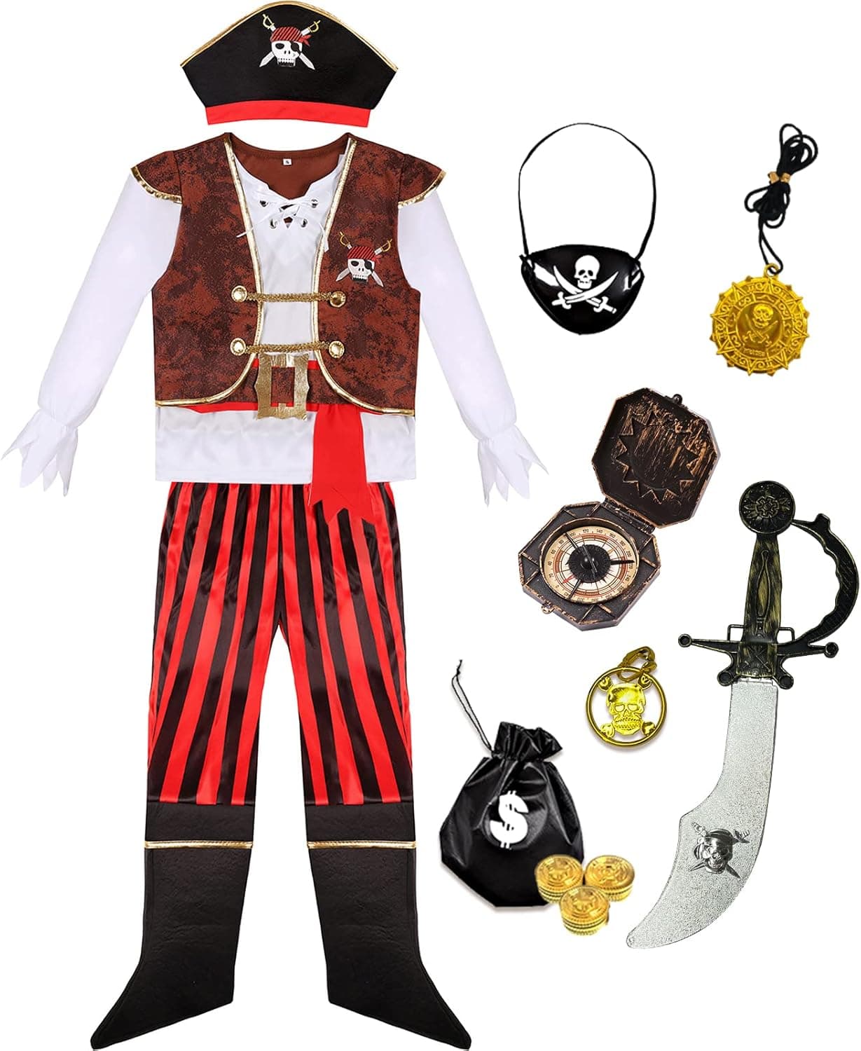 Gorkonpy Boys Pirate Costume Kids Halloween Pirate Costume with Accessories