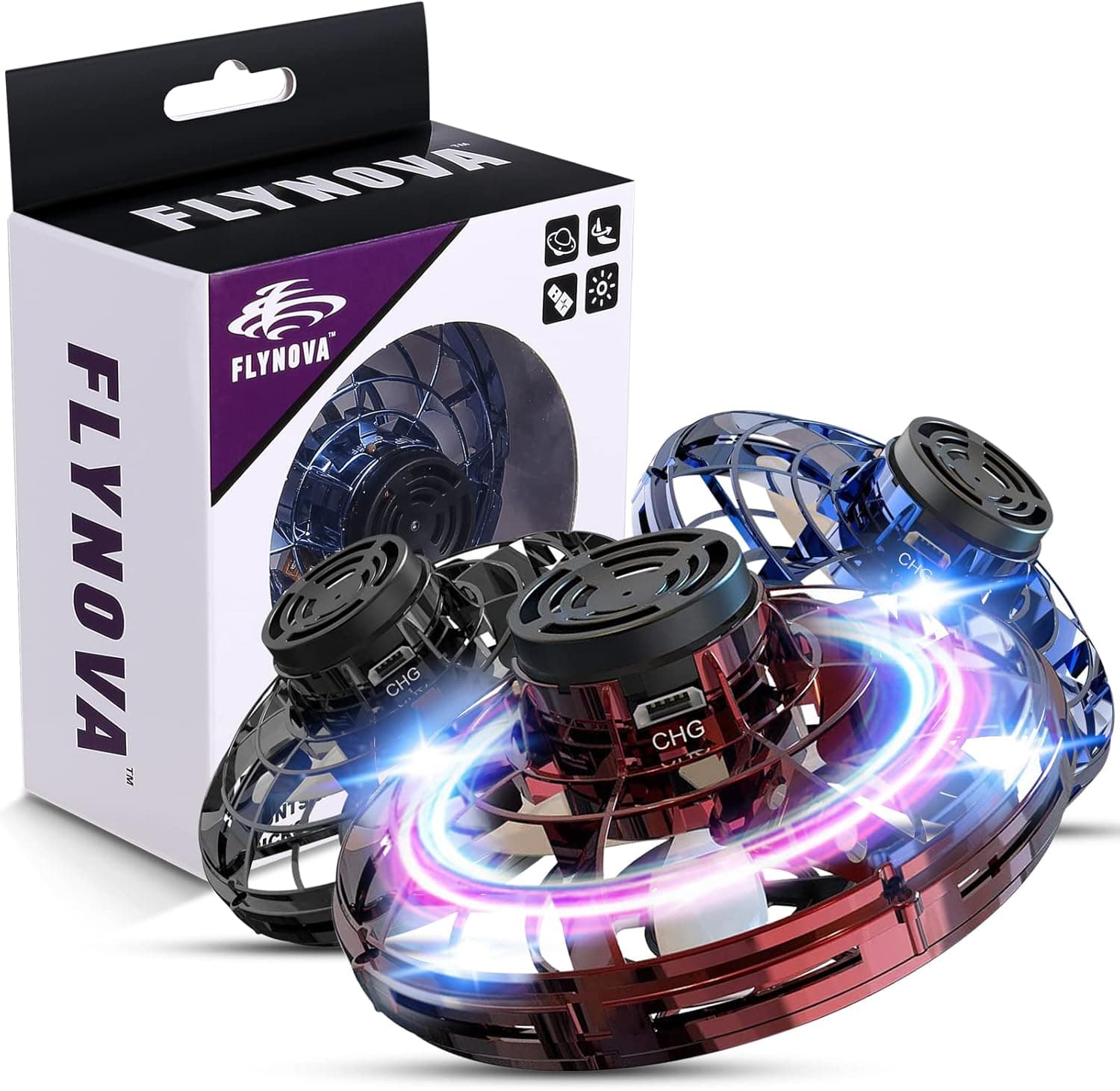Flying Spinner Mini UFO drone for Kids, Flying Fidget Spinner UFO Toy Drone, Flying Orb Ball Hand Operated with 360 ° Rotating and LED Lights for Adult and Kids (Red)