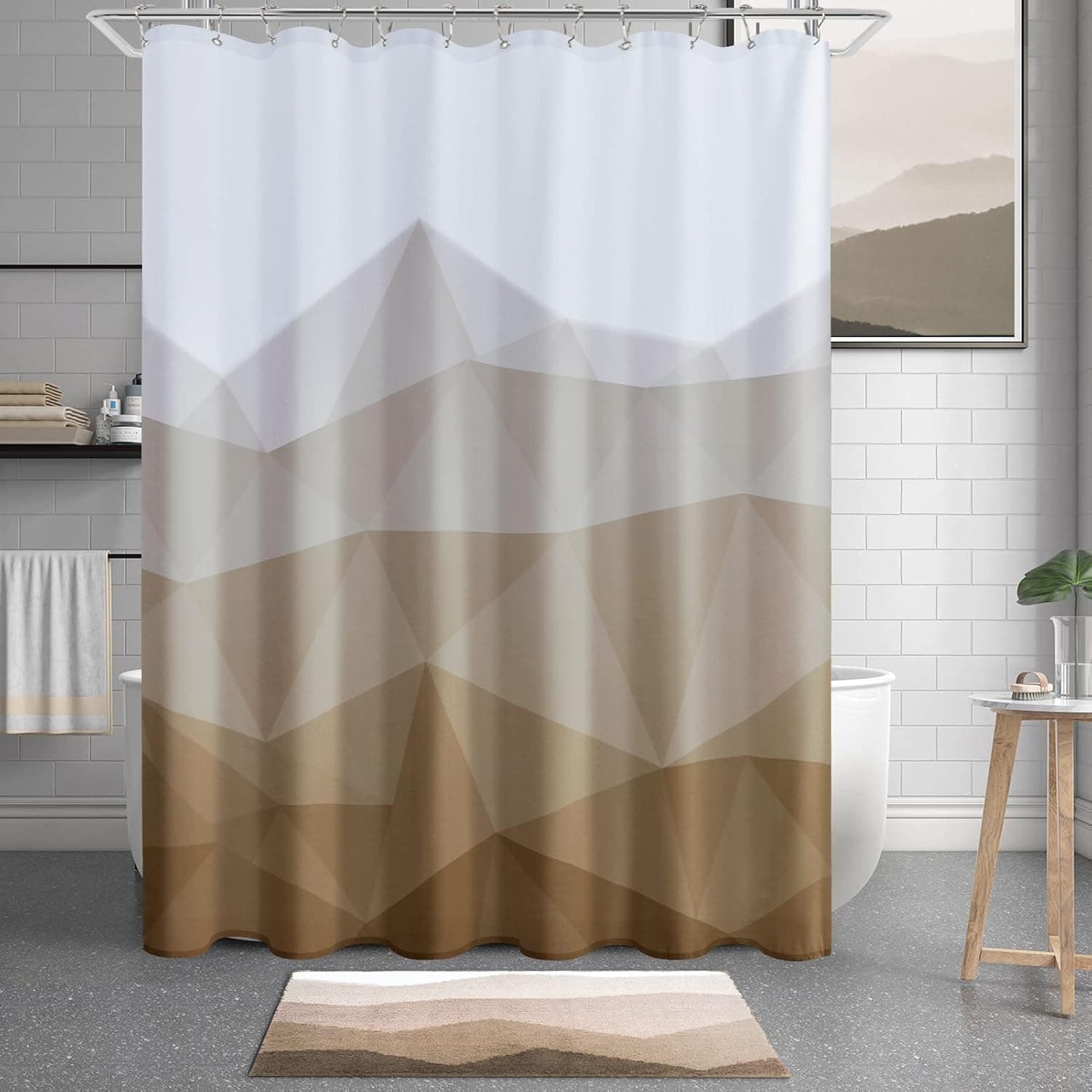 Ombre Brown Fabric Shower Curtain, Textured Fabric Bath Shower Curtain for Bathroom Decor, Waterproof Shower Curtain Liner with 12 Hooks,Machine Washable (72 x 72 inch, Brown)