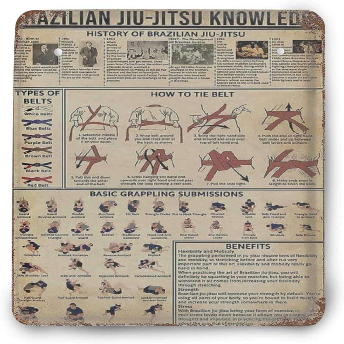Metal Tin Sign,retro Style, Novelty Poster,iron Painting,brazilian Jiu Jitsu Knowledge Tin Sign -fighting Martial Print Art Loving Jiu Jitsu Gift,wall Decoration Plaques 8 X 8 Inch