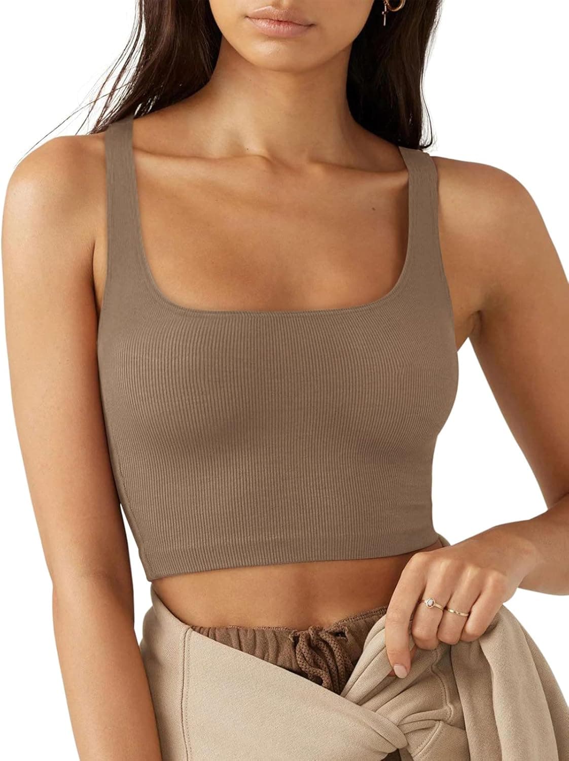 LASLULU Women’s Sexy Sleeveless Square Neck Fitted Ribbed Gym Workout Crop Tank Tops