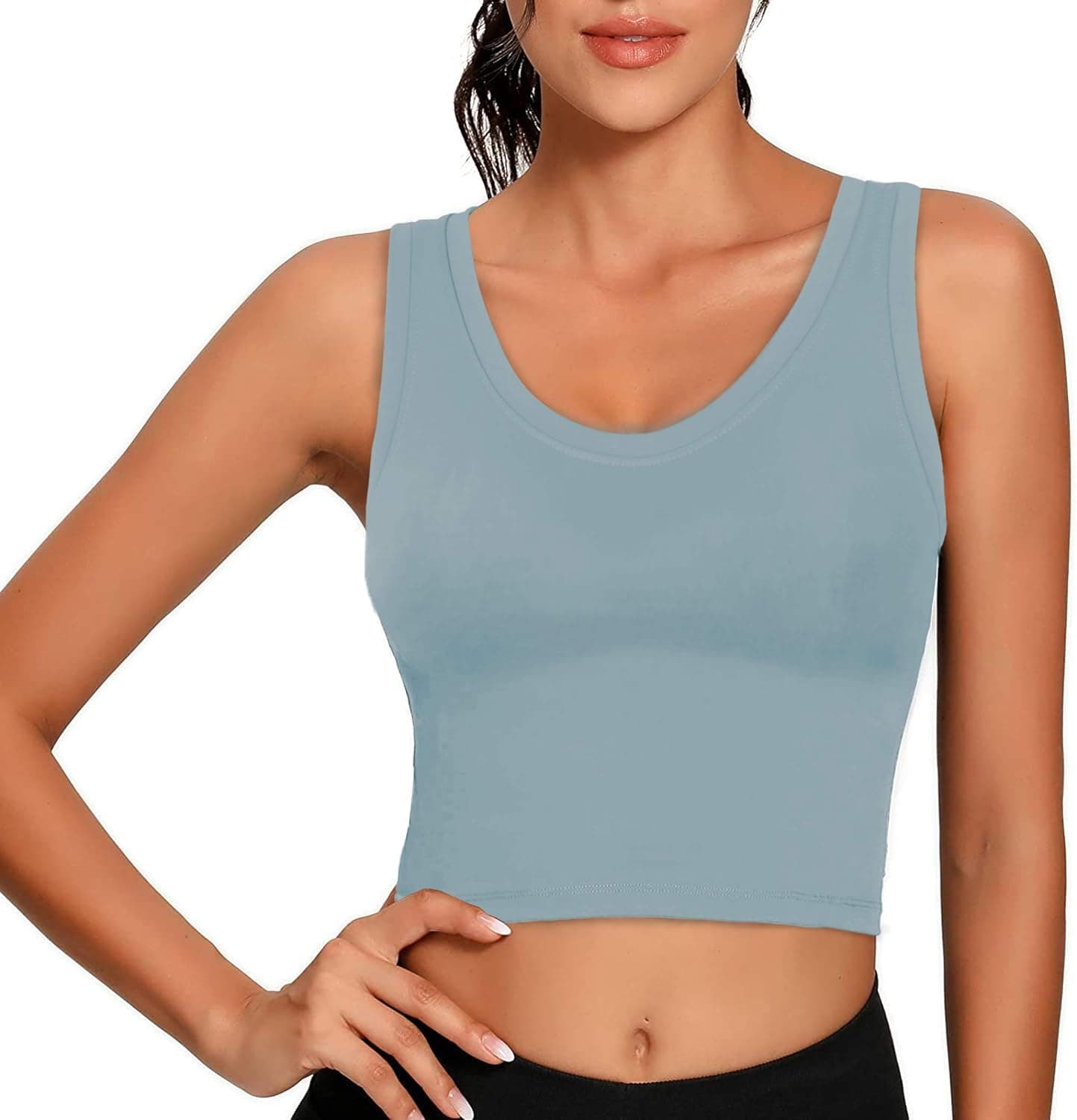 FAVALIVE Sports Bra for Women Longline Crop Tank Tops Fitness
