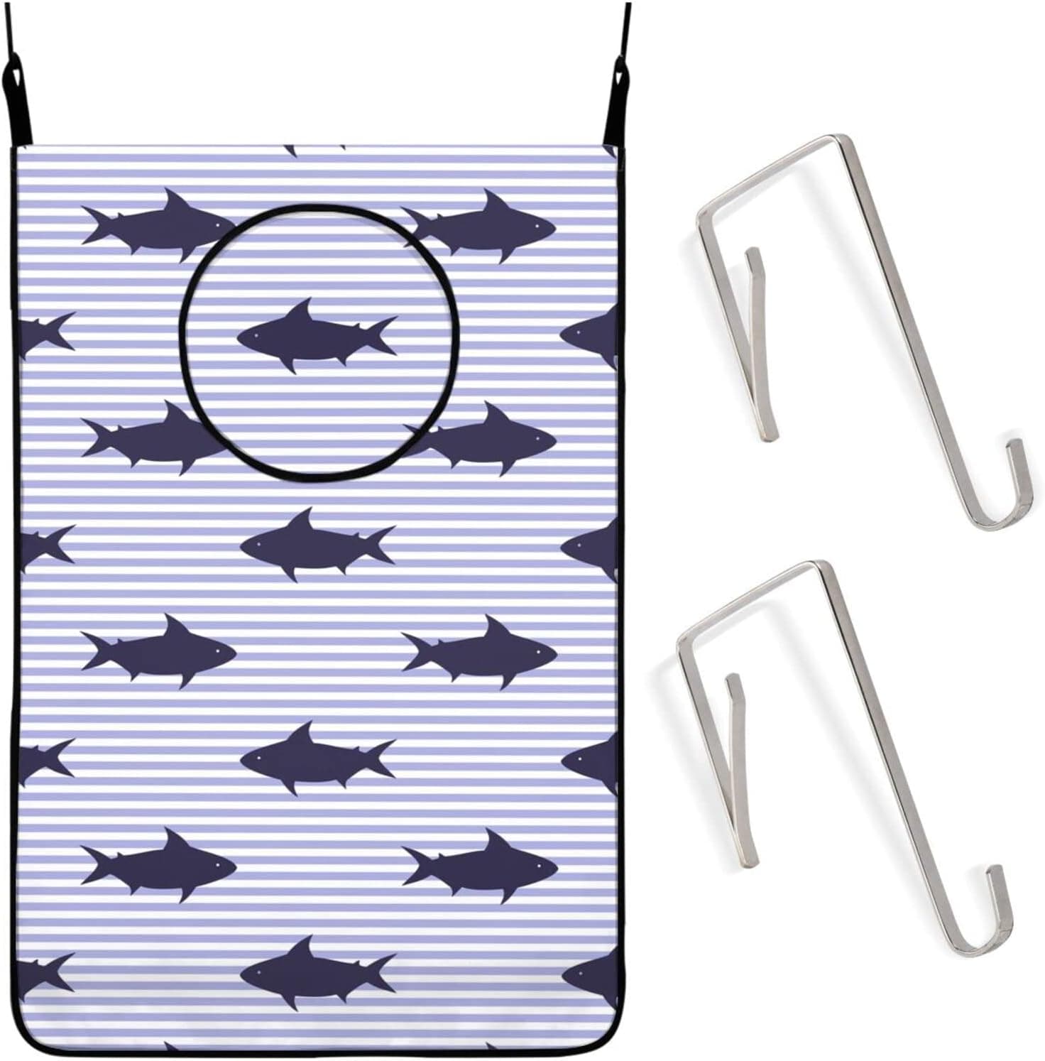 Shark Hanging Laundry Bag With Stainless Steel Hooks, Laundry Hampers With Zipper Collapsible Laundry Baskets For Bedroom, Space Saving Laundry Bag.