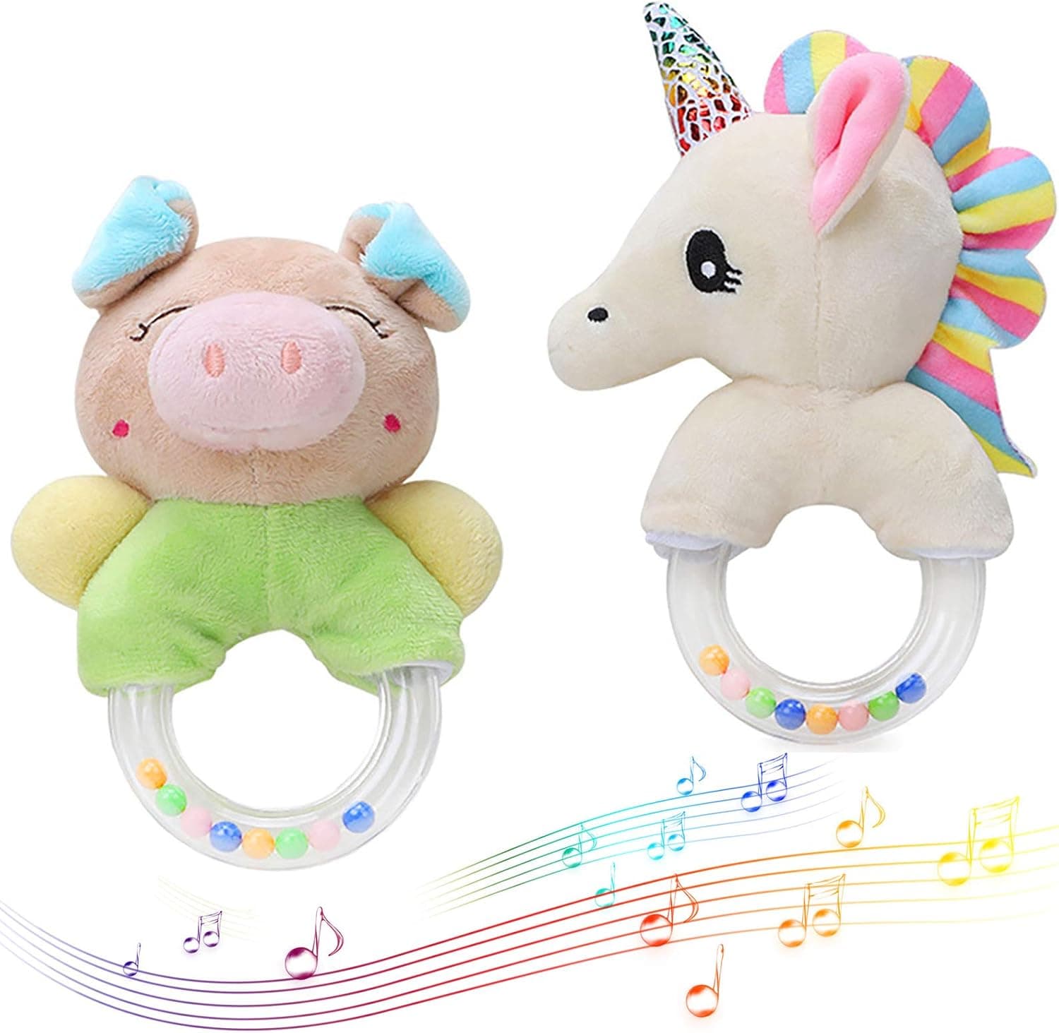 Merveilleux Baby Rattles Cartoon Stuffed Animal Plush Hand Rattle Infant Soft Toys - Pony & Pig