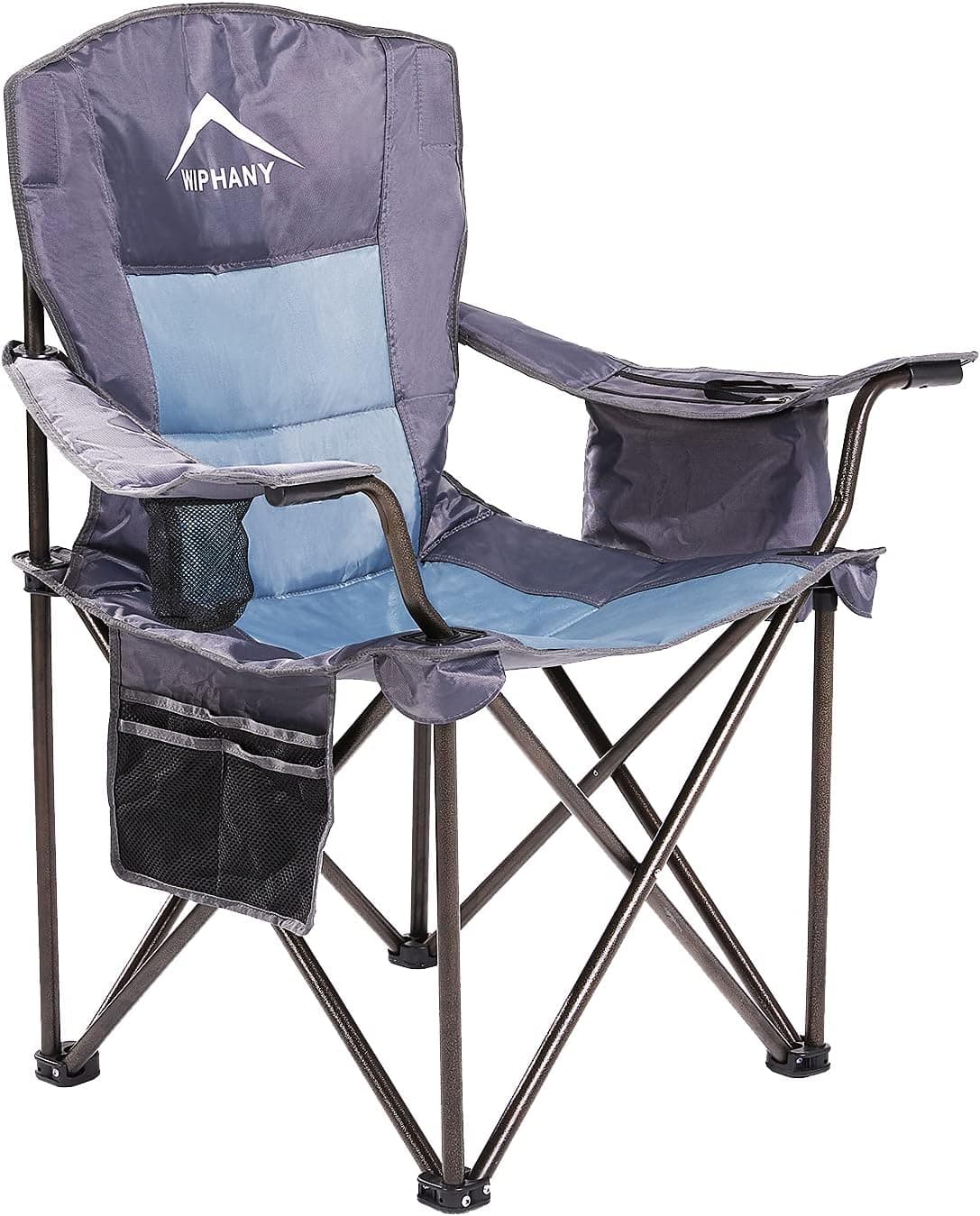 Portable Camping Outdoor Chair Heavy Duty Lumbar Back Support 450 LBS, Folding Chair with Cup Holder, Adult Lawn Camp Beach Chair with Cooler Bag, for Camping, Sports, Fishing, and Picnics