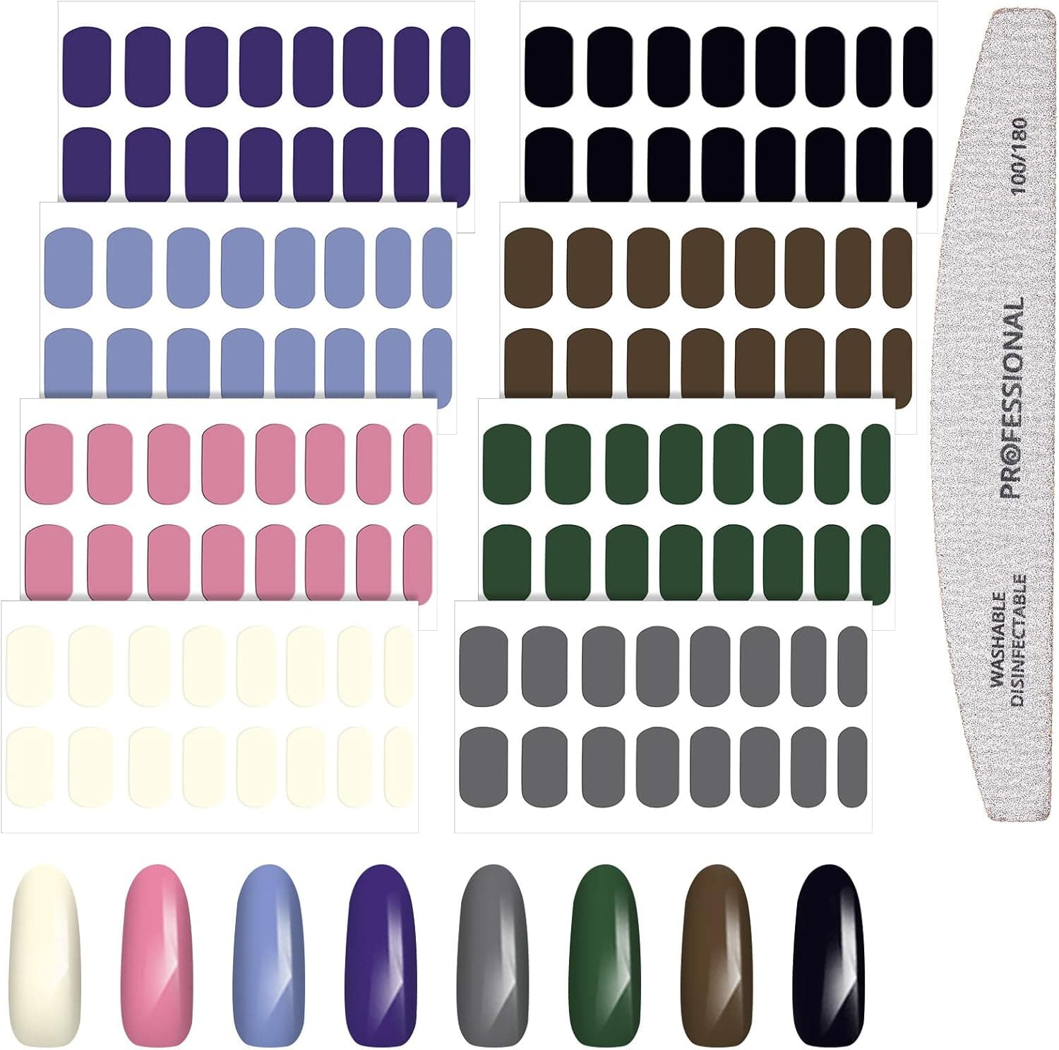 Linyuthia 128 Pieces Color Nail Polish Stickers with Nail File, Self-Adhesive Full Nail Wraps Strips Solid Color Nail Art Decals for Women Girls DIY Nail Art (Chic Colors)