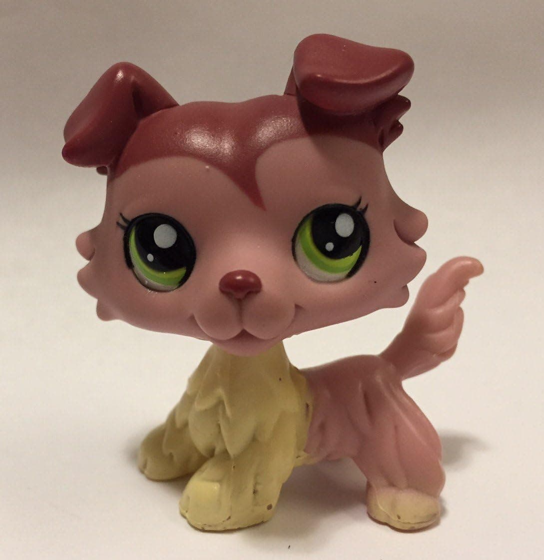 Collie #1723 [Mauve, Cream and Pink Collie Puppy Dog with Green Eyes and a Curl on its Head.] Littlest Pet Shop (Retired) Collector Toy - LPS Collectible Replacement Single Figure - Loose (Oop Out of Package & Print)