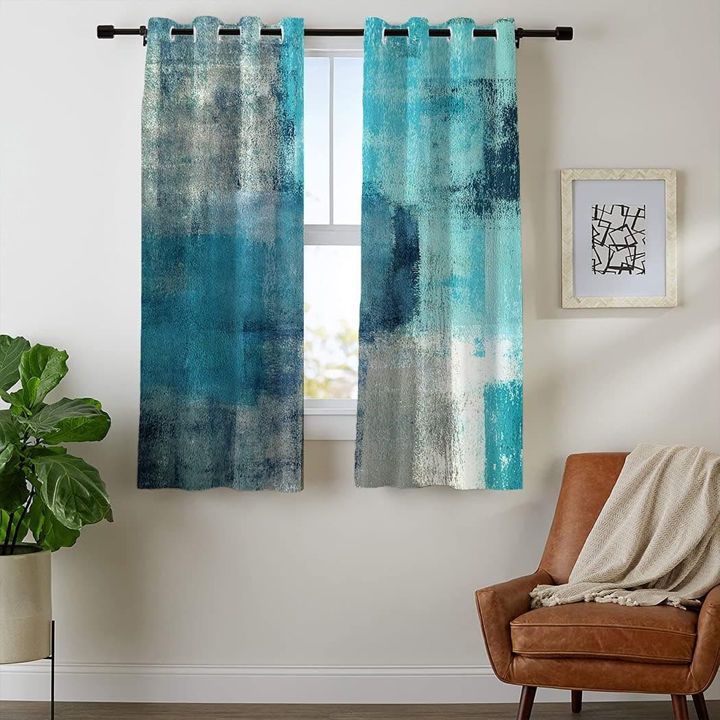 peakman Atomack Blackout Grommet Curtains 63 Inch Length, Turquoise and Gray Abstract Art Painting Curtains 2 Panel Set for Bedroom Living Room, 104 Inch Wide