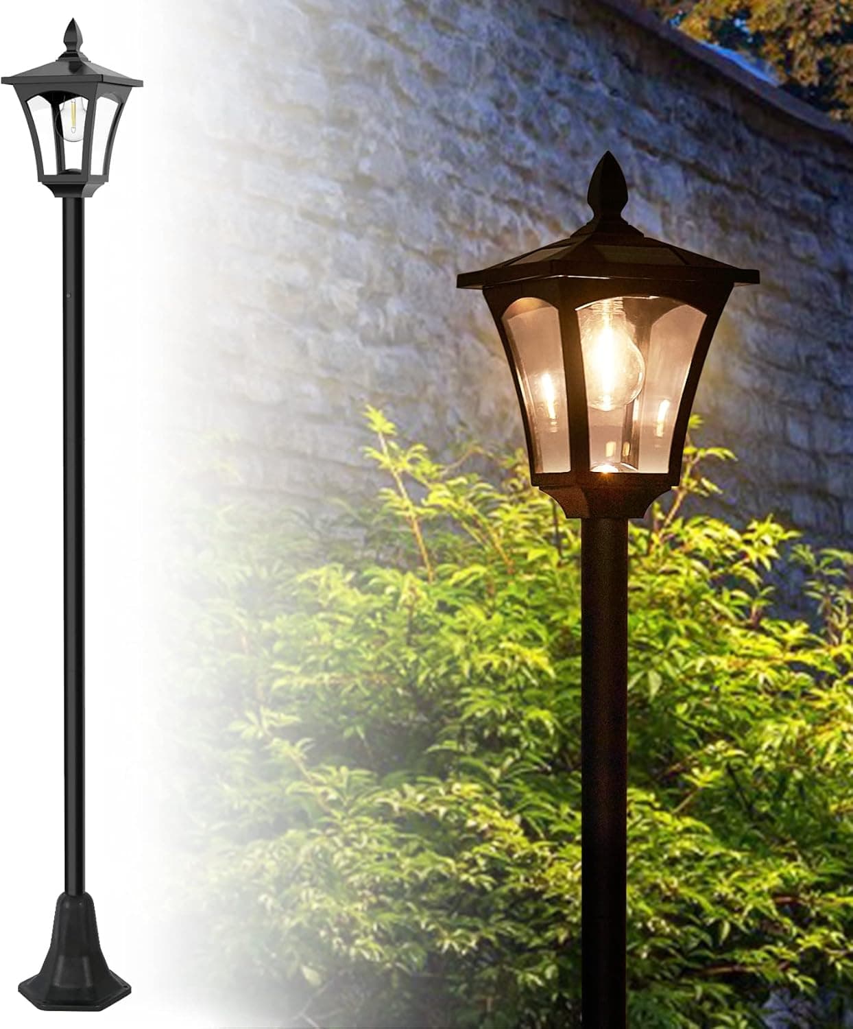 67" Solar Lamp Post Lights, Waterproof Outdoor Solar Powered Vintage Street Lights with 1 Extra Bulb for Backyard, Patio, Garden, Lawn, Pathway, Driveway,Warm White,60 Lumen